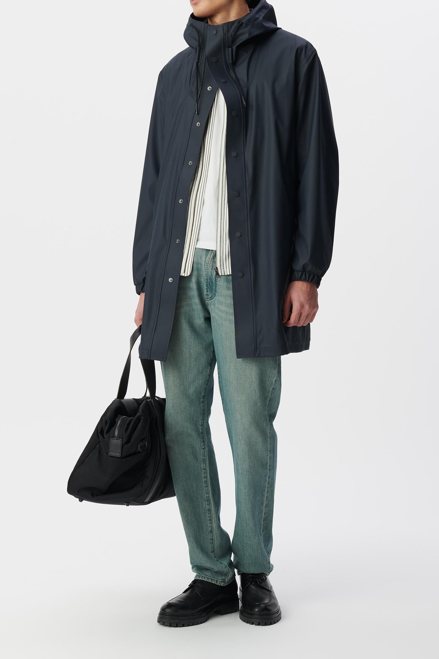 NAVY RUBBER NYLON HOODED PARKA 1