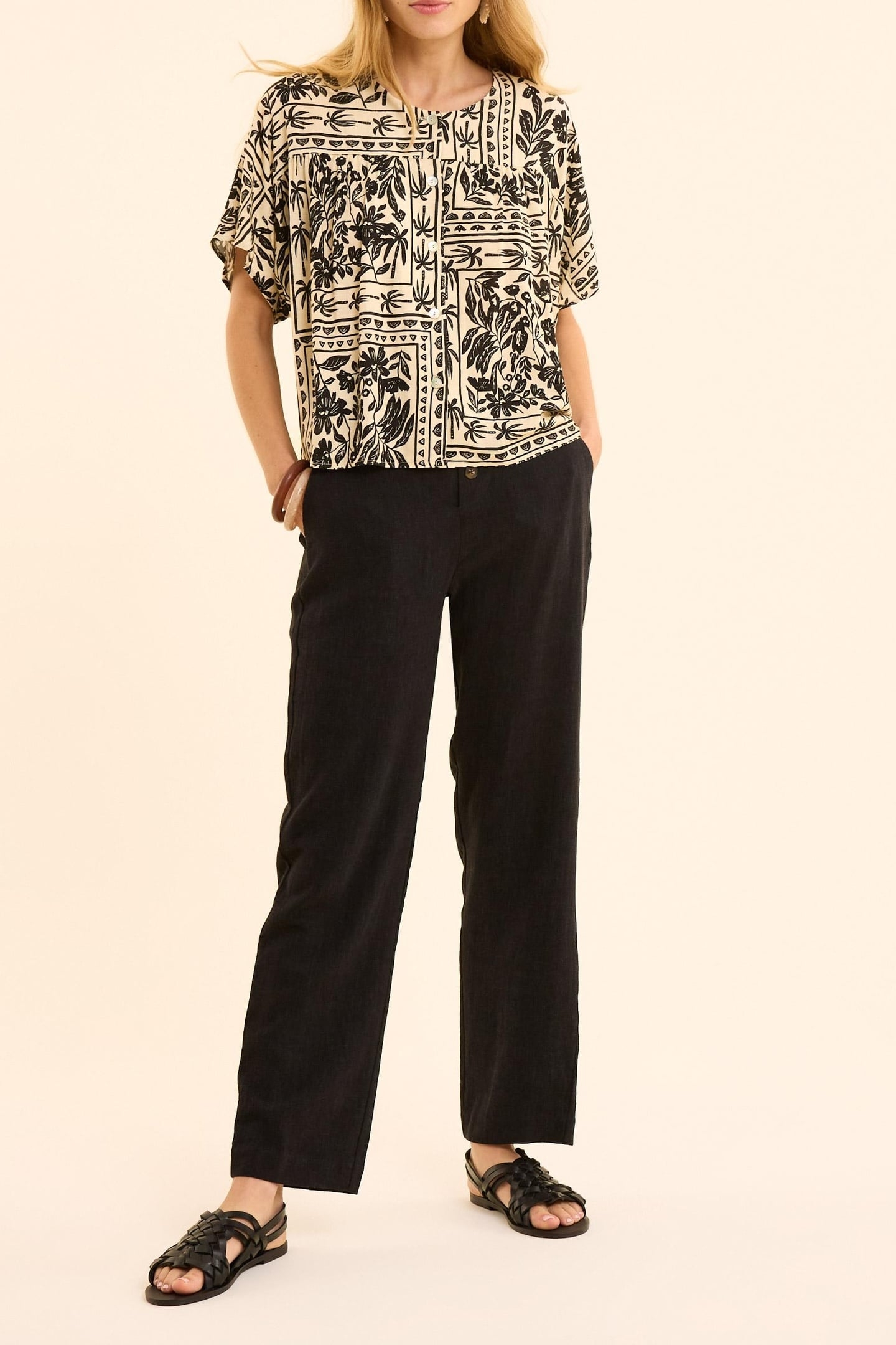 ECRU TOP WITH PLANT BANDANA PRINT ECRU 2