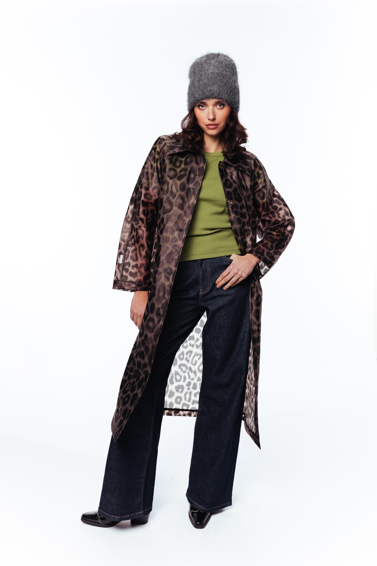 LEOPARD LONG RAINCOAT GREY MORN 2