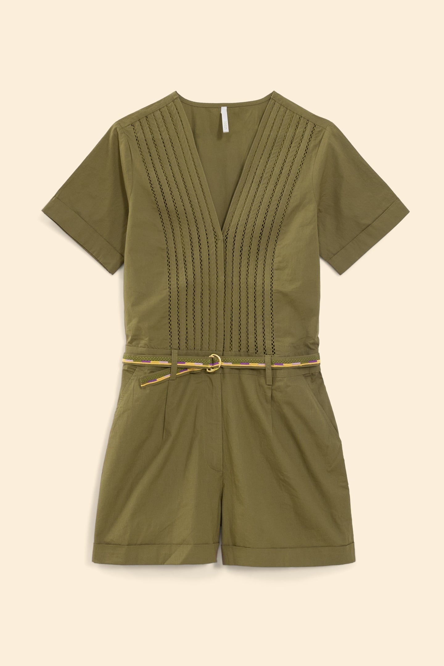 KHAKI PLAYSUIT WITH EMBROIDERED BELT KHAKI 3