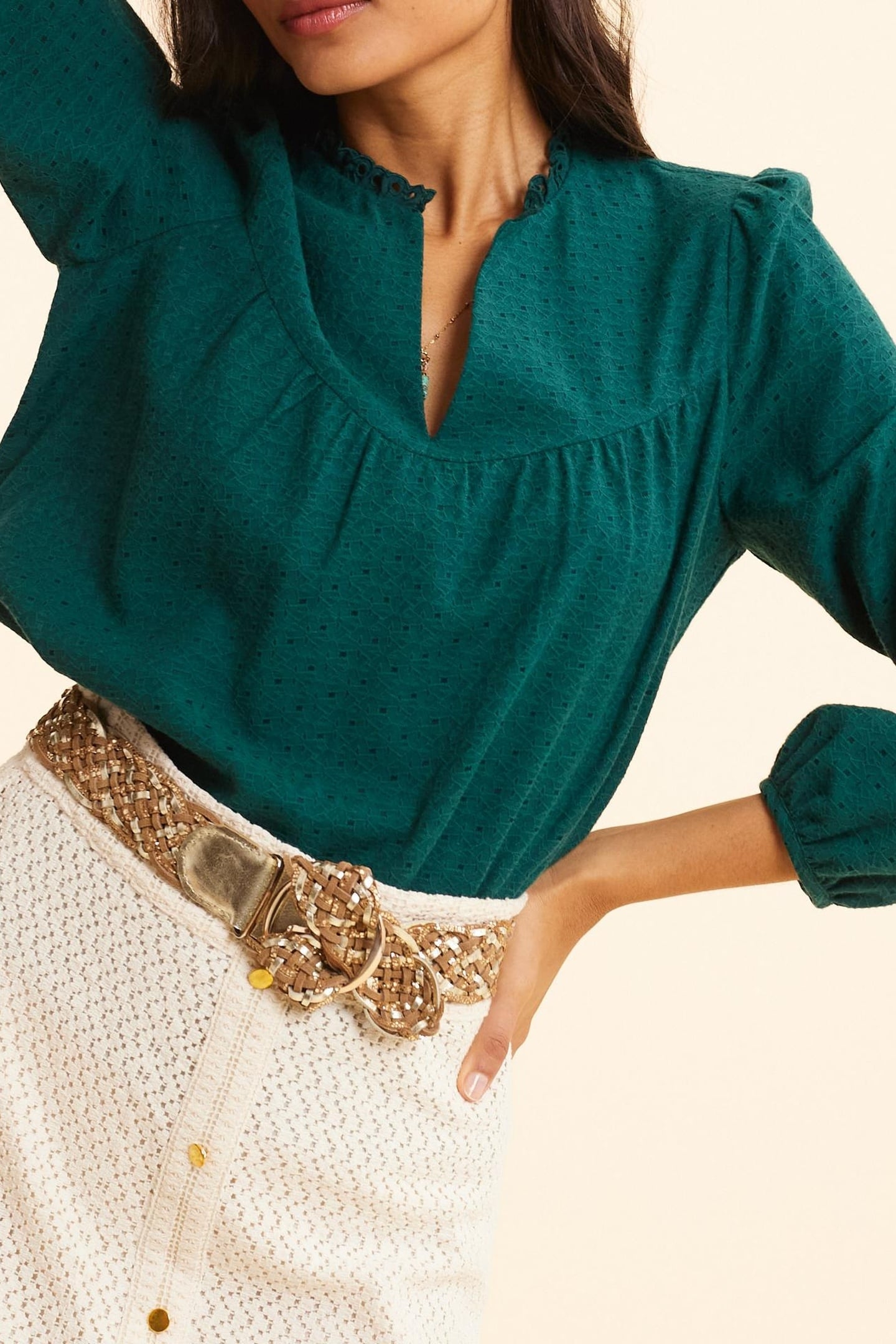 GREEN DECORATIVE JACQUARD BLOUSE GREEN 7