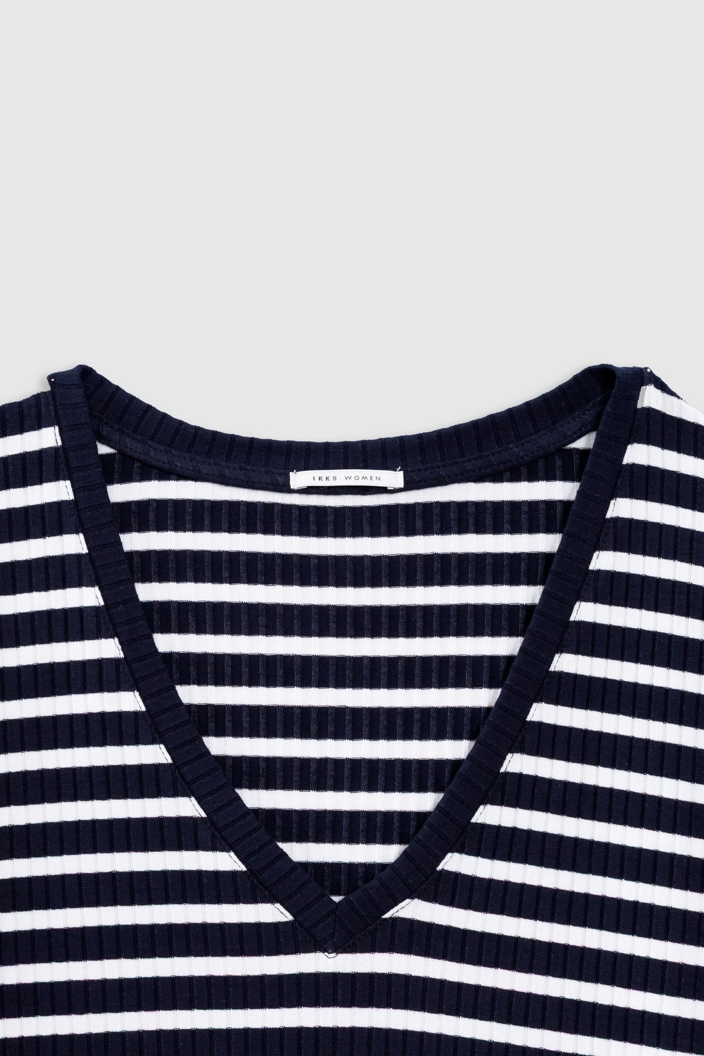 NAVY RIBBED T-SHIRT WITH ECRU STRIPES 2