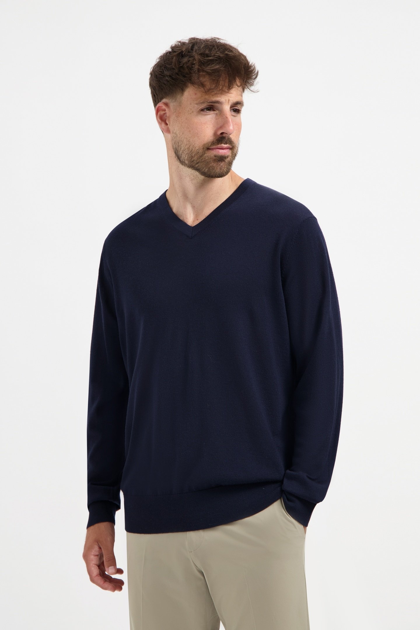 V-NECK 100% MERINO NAVY BLUE 1