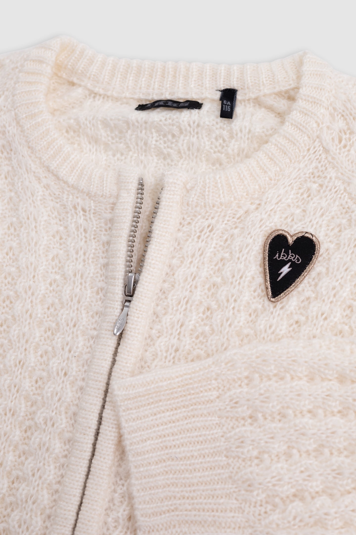 GIRL'S ECRU CARDIGAN WITH ZIPPER AND FANCY OPENWORK KNIT 5