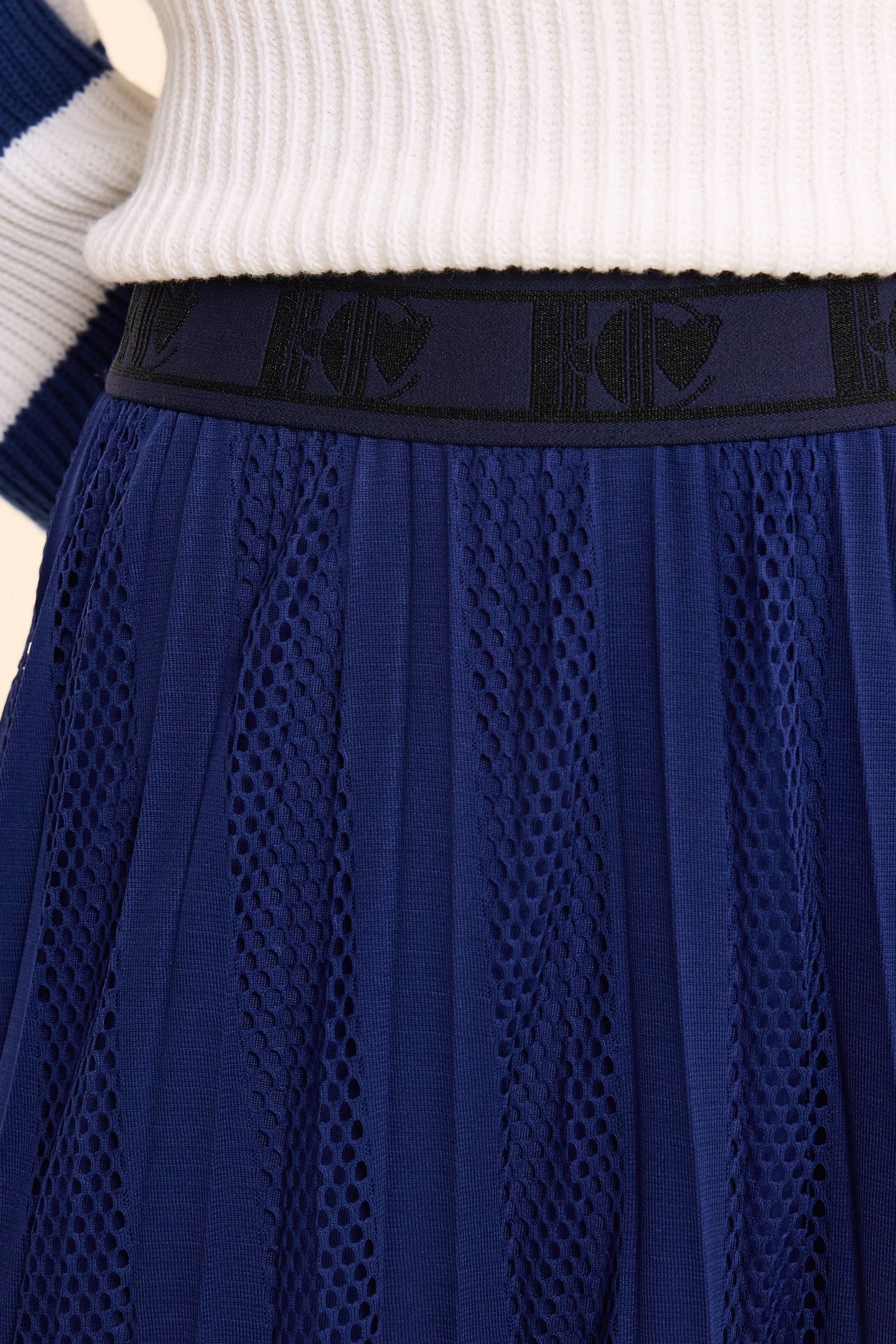 LONG INDIGO PLEATED SKIRT WITH OPENWORK STRIPES INDIGO 6