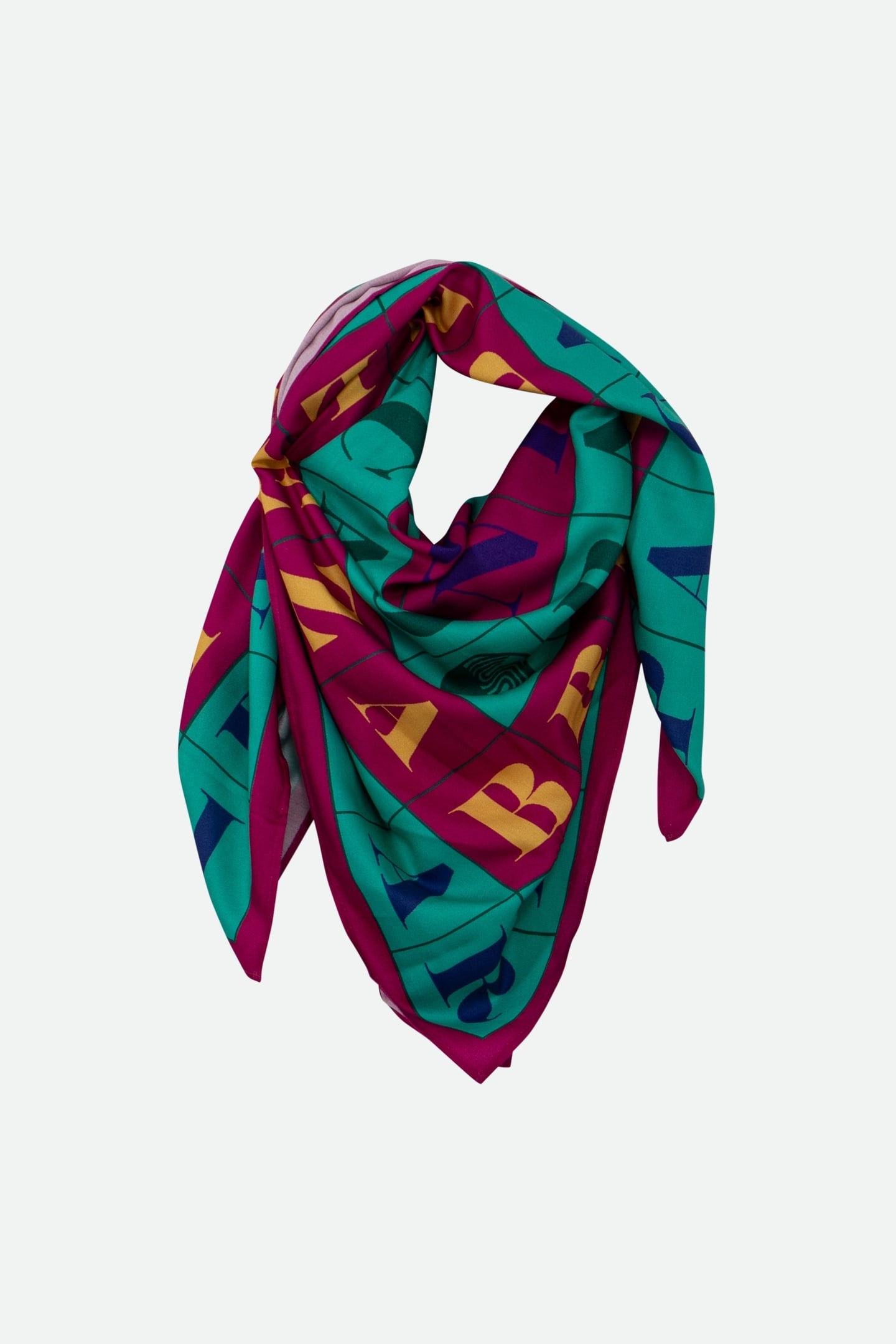 AUXANE - GREEN SCARF WITH MAXI TYPO COLOR PATTERNS 1