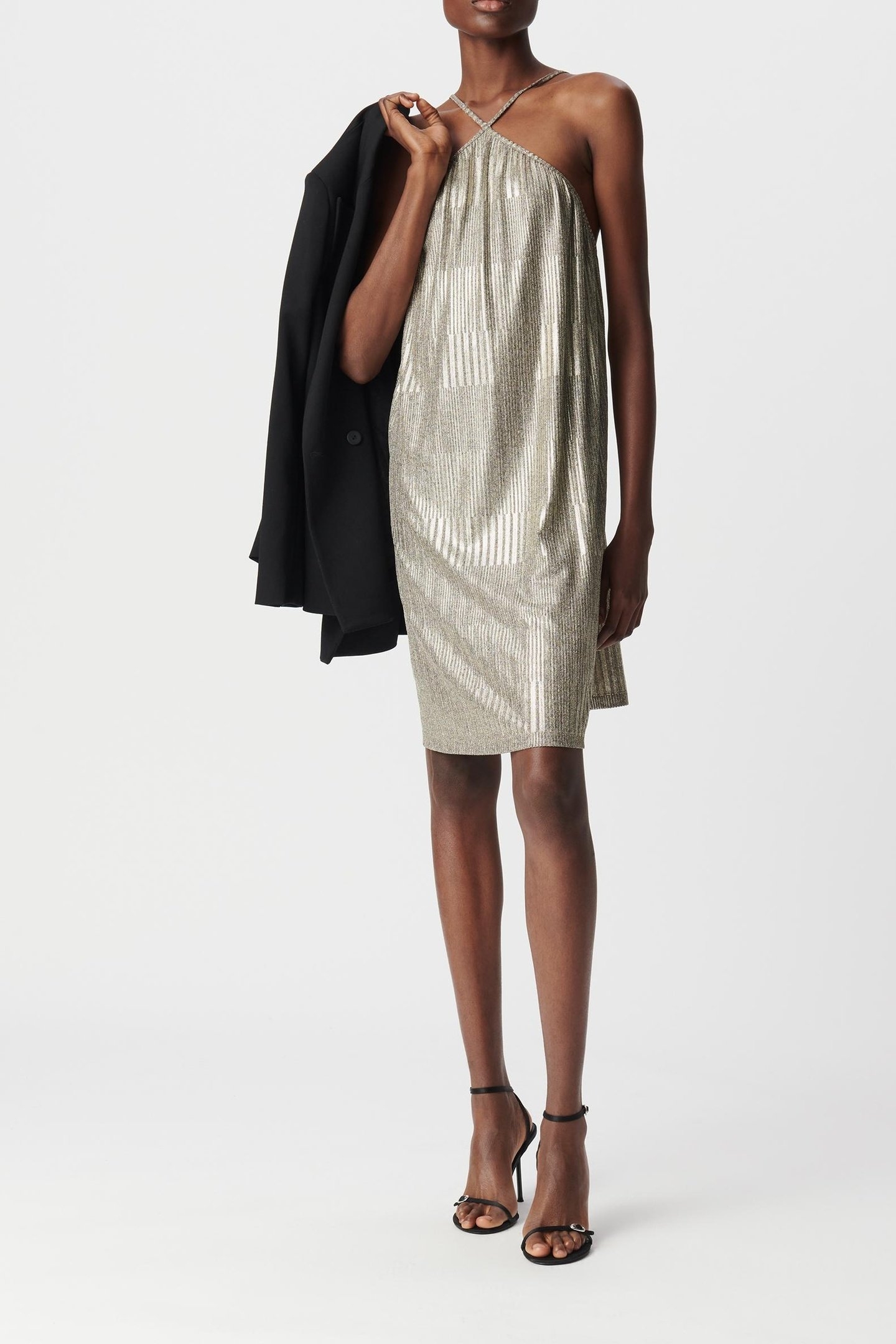 GOLD RIBBED METALLIC KNIT DRESS 1