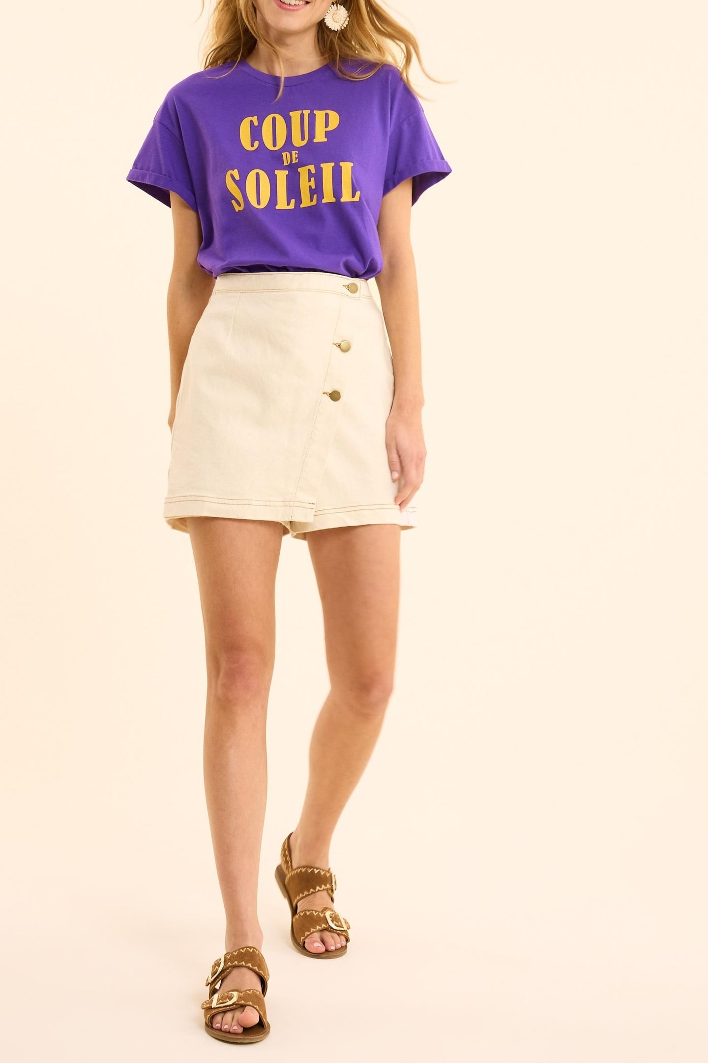 ECRU DENIM SKORT WITH OCHRE TOPSTITCHING ECRU 3