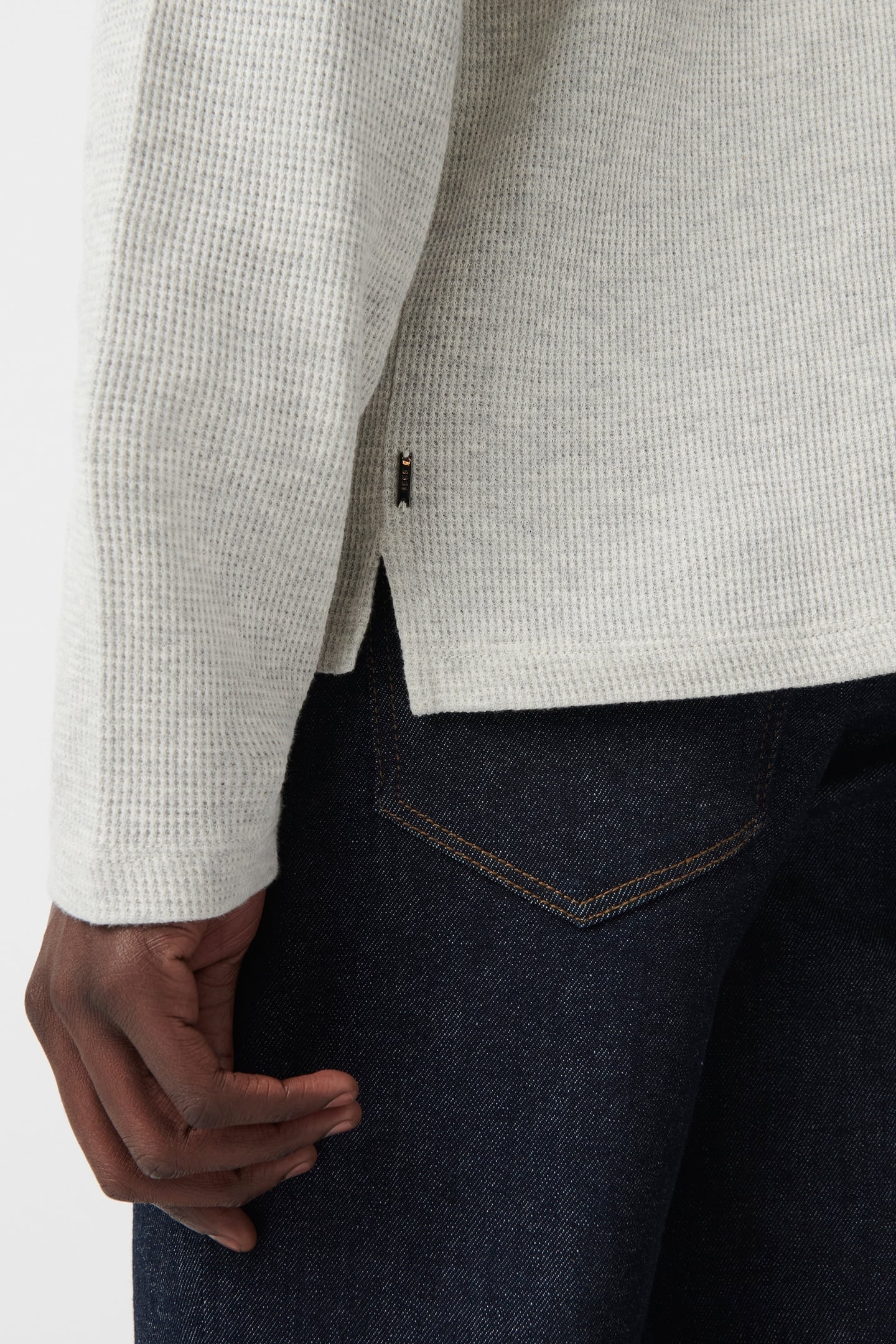 GREY ORGANIC COTTON WAFFLE HOODED T-SHIRT 6