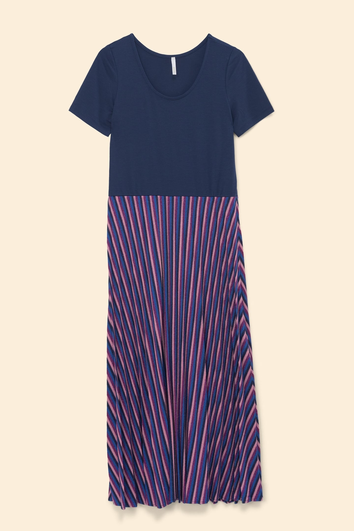 LUREX STRIPED PLEATED BI-MATERIAL MAXI DRESS VIOLINE 5