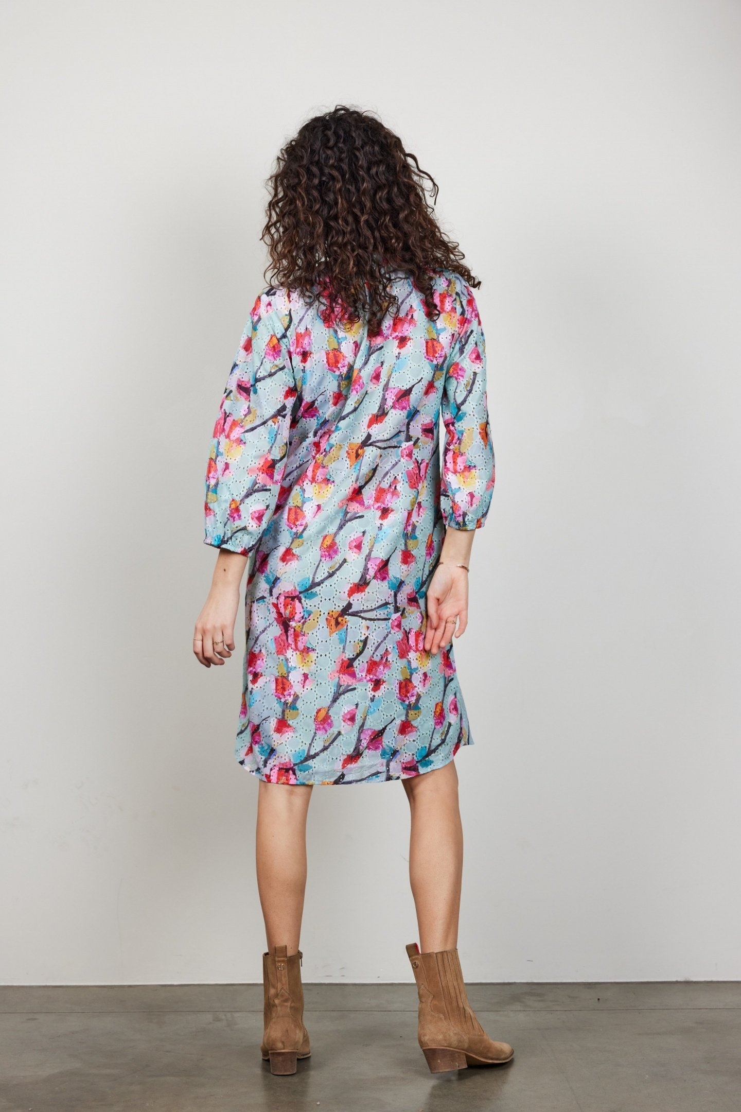 DRESS SYDNEY IN GREEN WITH PINK BLOSSOM PRINT 5