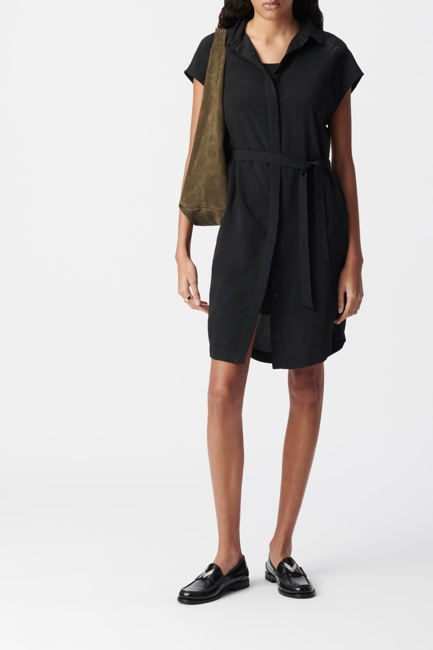 BLACK RHINESTONE SHIRT DRESS 1