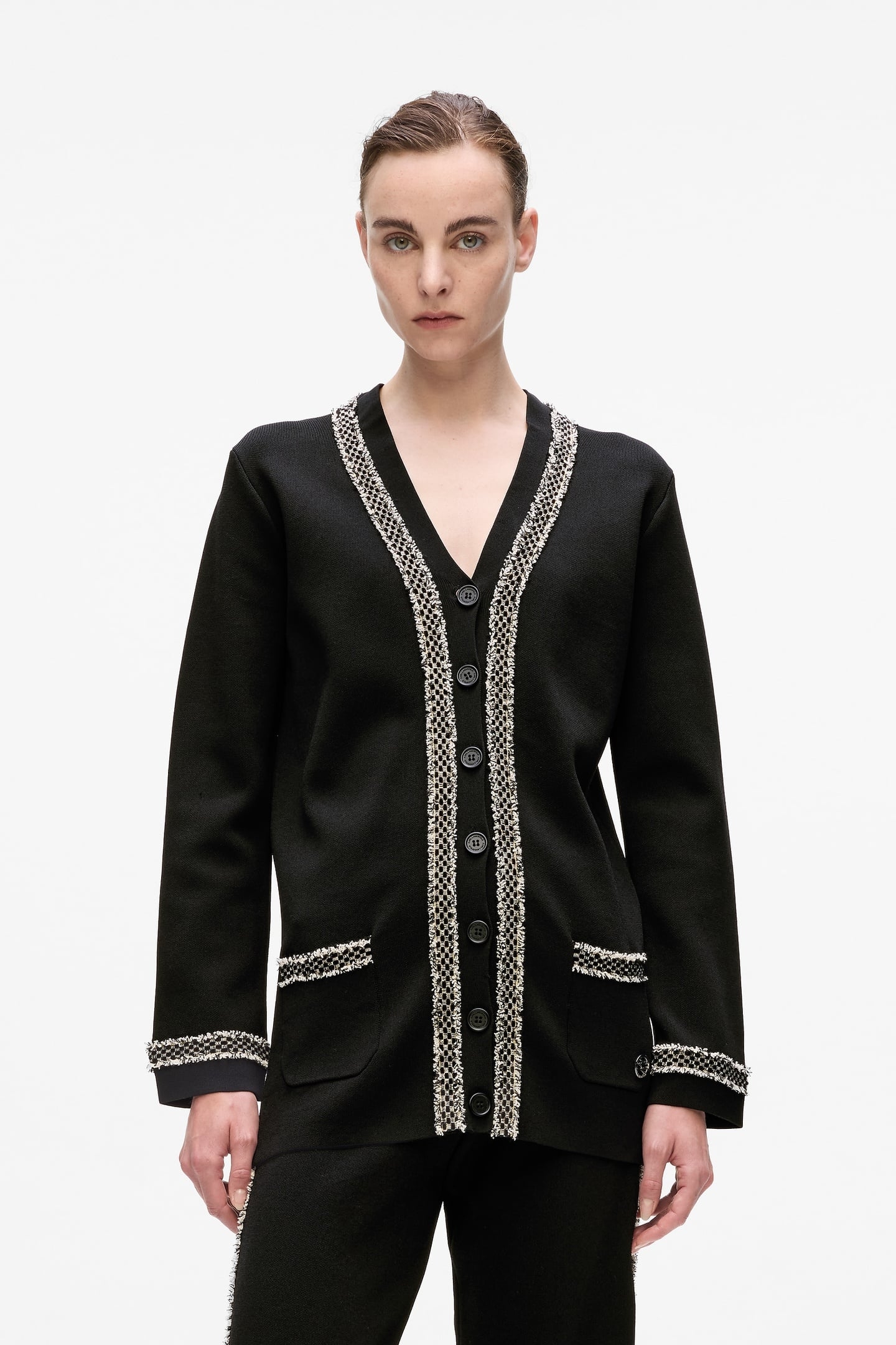 BLACK BOUCLE DETAIL CARDIGAN 1