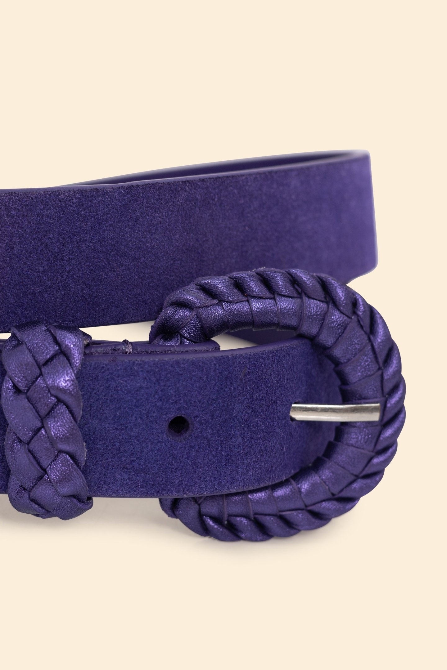 PURPLE VELOUR LEATHER BELT WITH BRAIDED BUCKLE INK 2