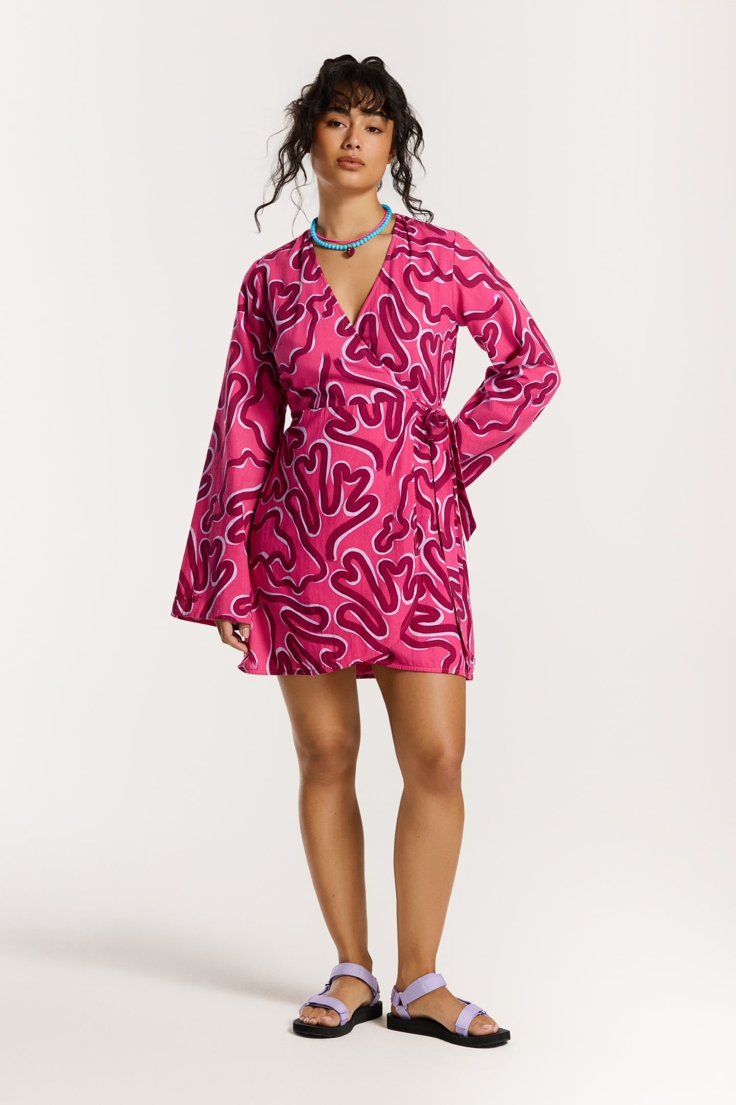 JANELLE DRESS SWIRLY CORAL PINK MAGENTA SWIRLY CORAL 3