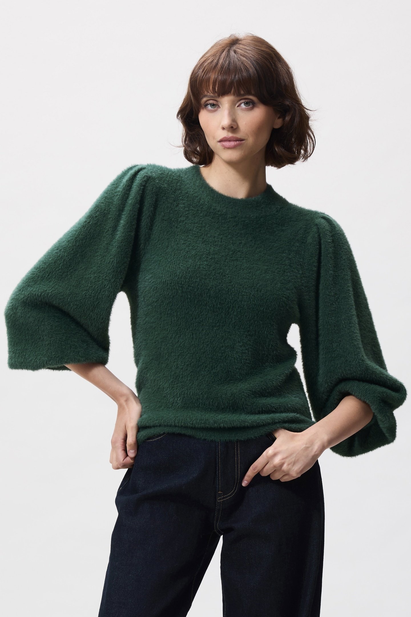 FUZZY PUFF SLEEVE KNIT PINE FOREST 2