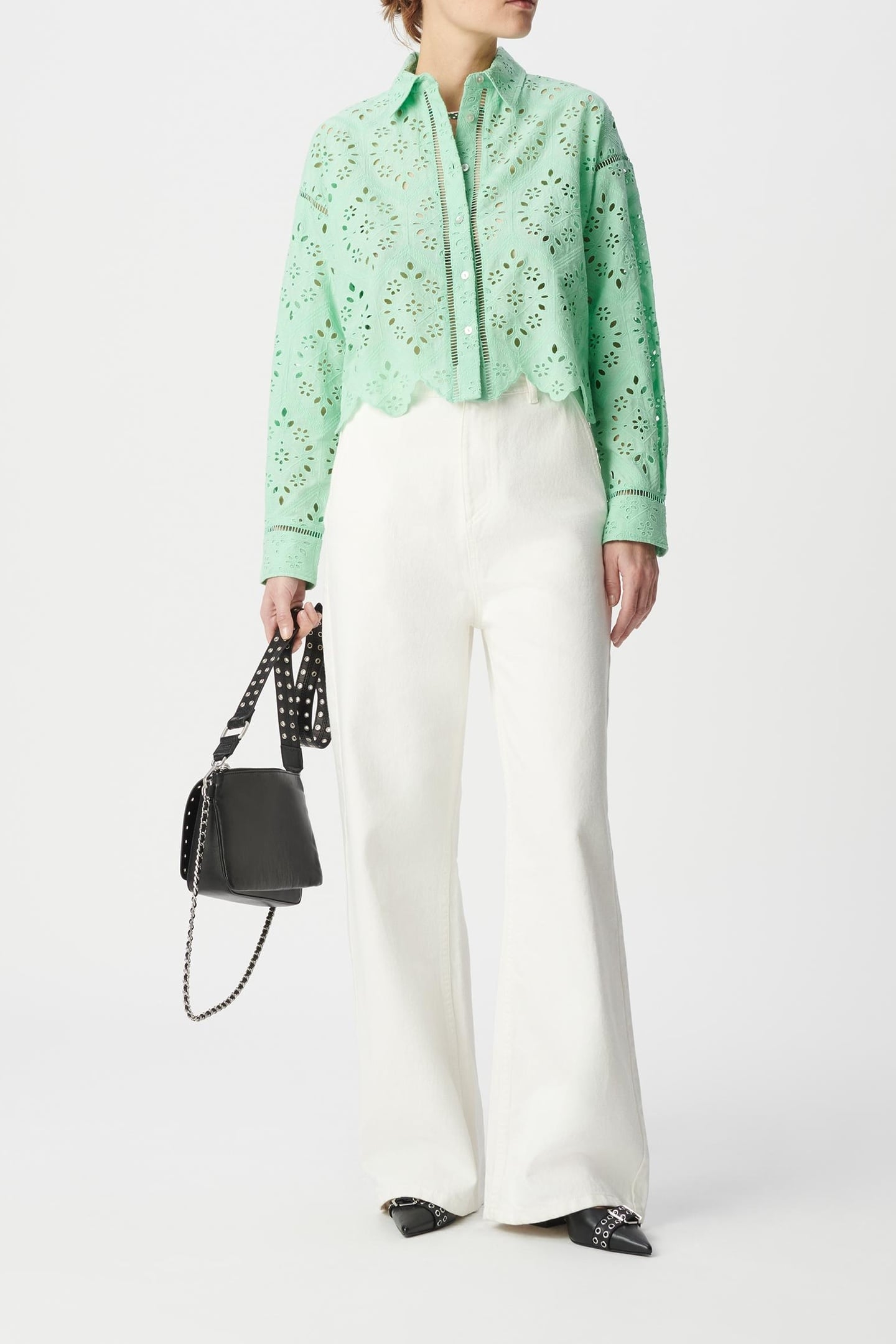 GREEN ORGANIC COTTON EYELET EMBROIDERY SHIRT 1