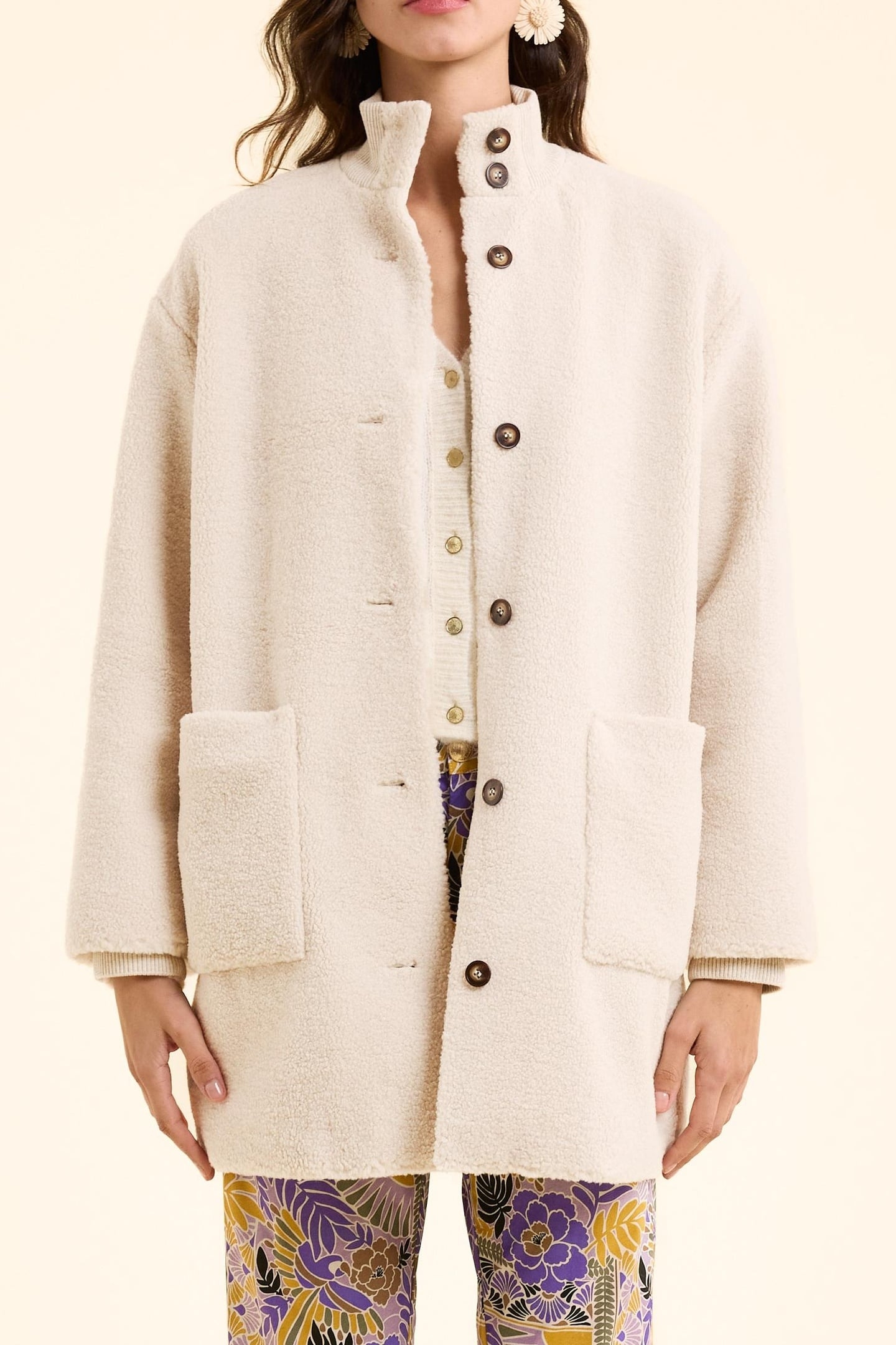 ECRU SHERPA STAND-UP COLLAR COAT ECRU 2