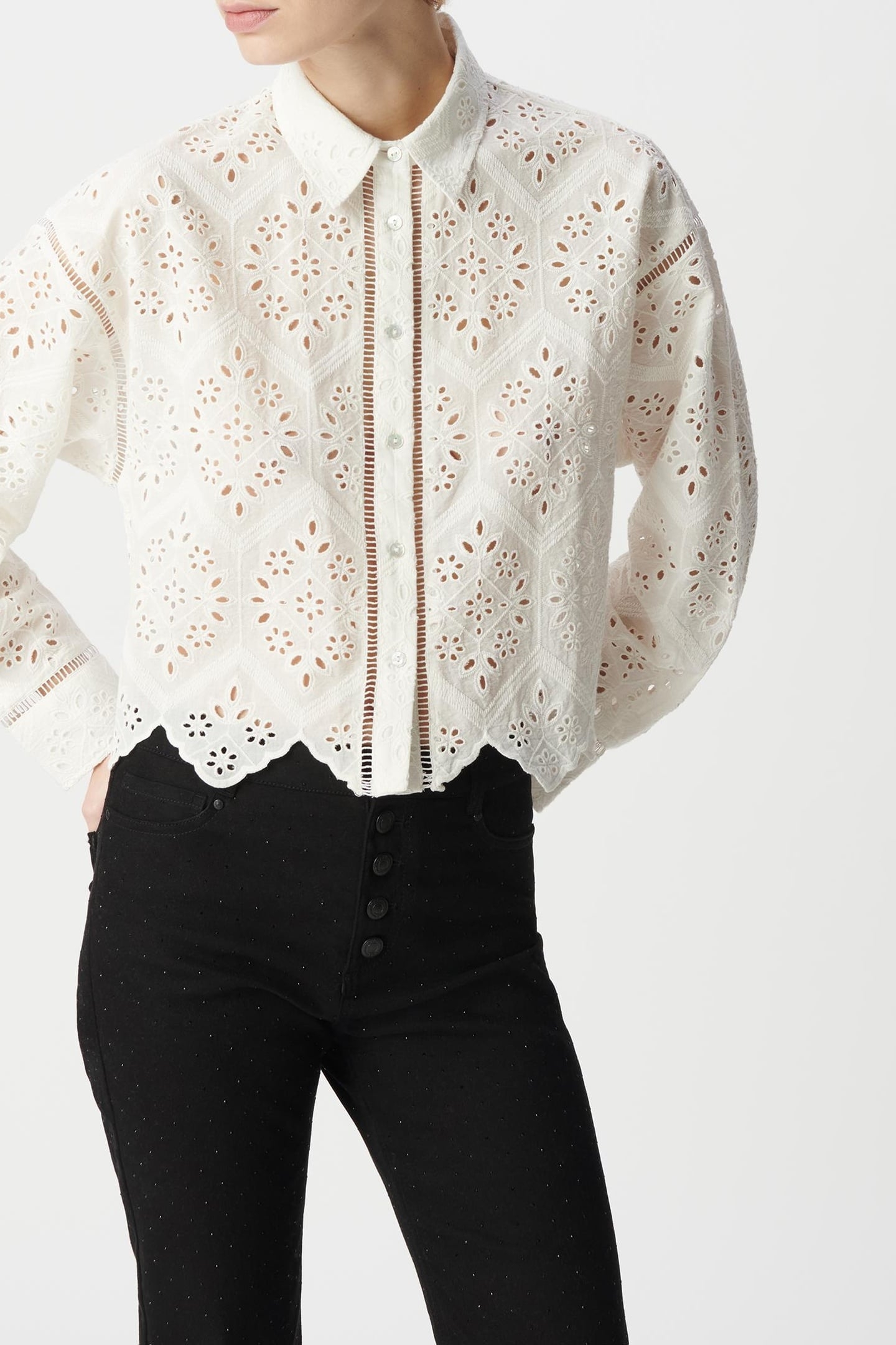WHITE ORGANIC COTTON SHIRT, BRODERIE ANGLAISE 2