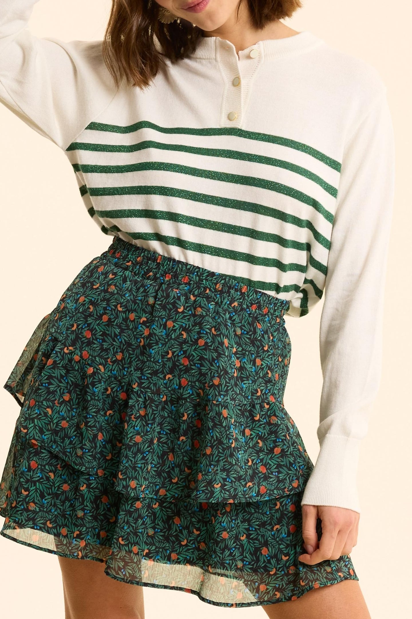 WHITE KNIT SWEATER WITH GREEN LUREX STRIPES OFF-WHITE 1