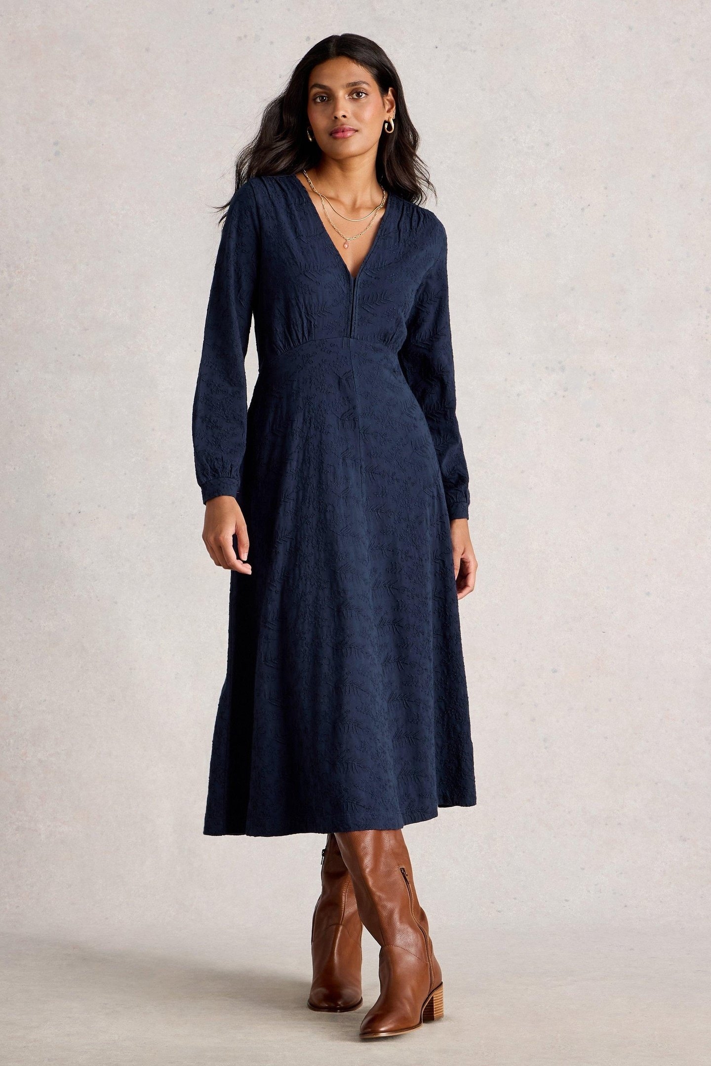 MEGAN EMBROIDERED JERSEY DRESS DARK NAVY 1