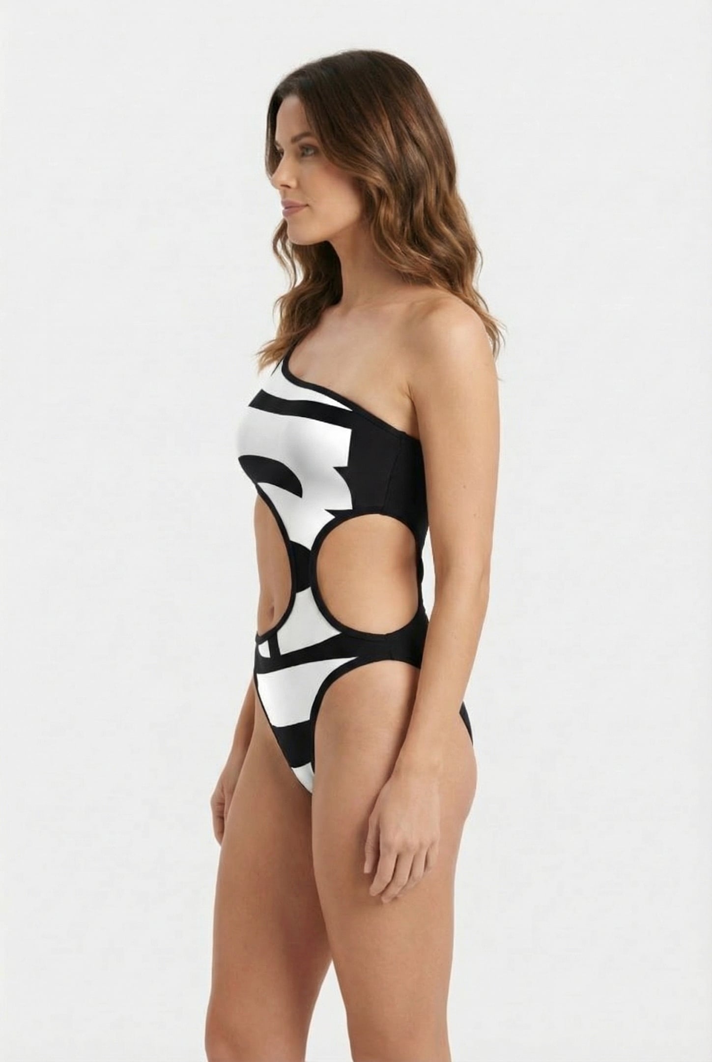 WOMEN'S ARENA LOGO SWIMSUIT SINGLE SHOU WHITE MULTI-BLACK-BL 3