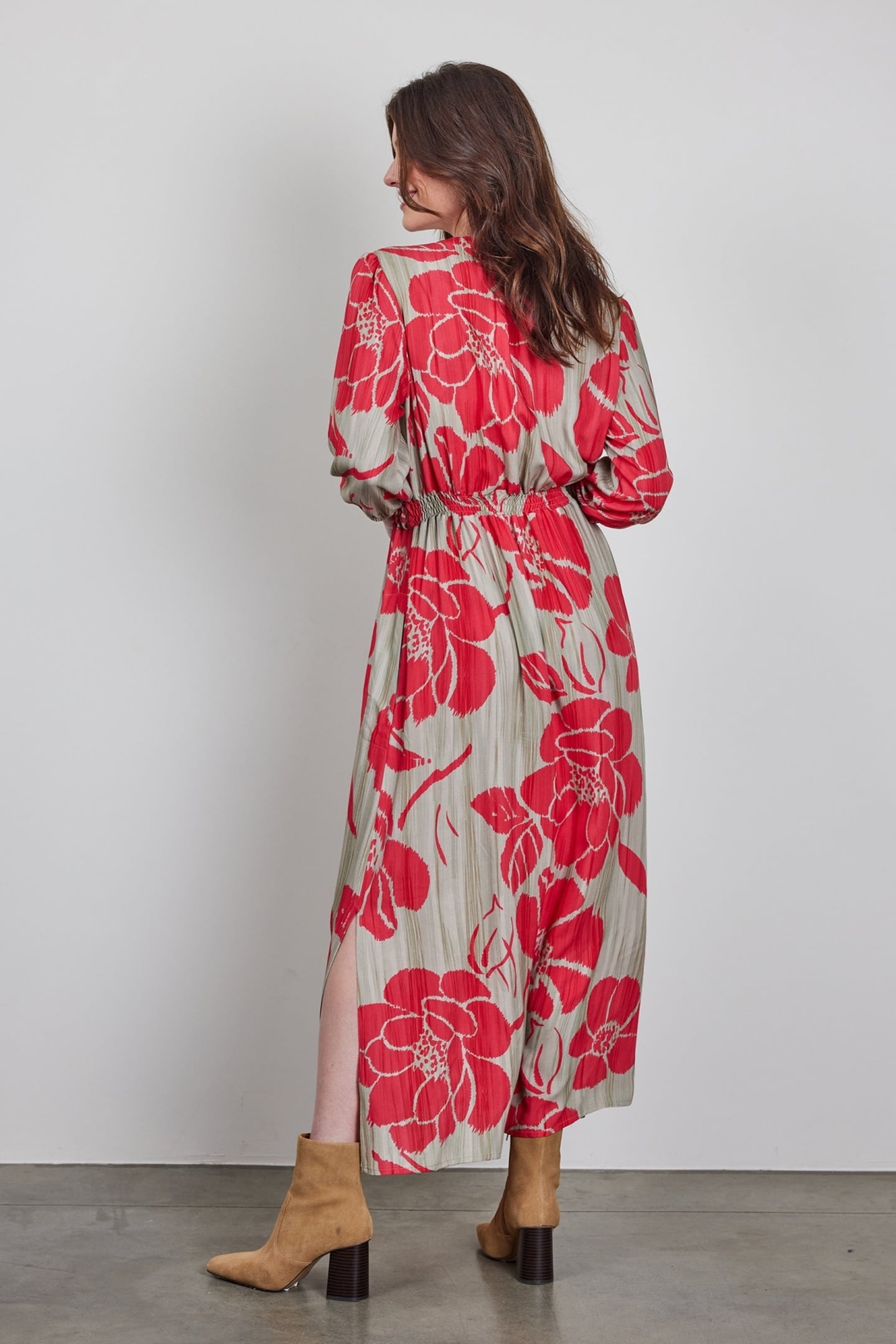 DRESS NANTES IN FEATHER GREY WITH FLEURI PRINT 4