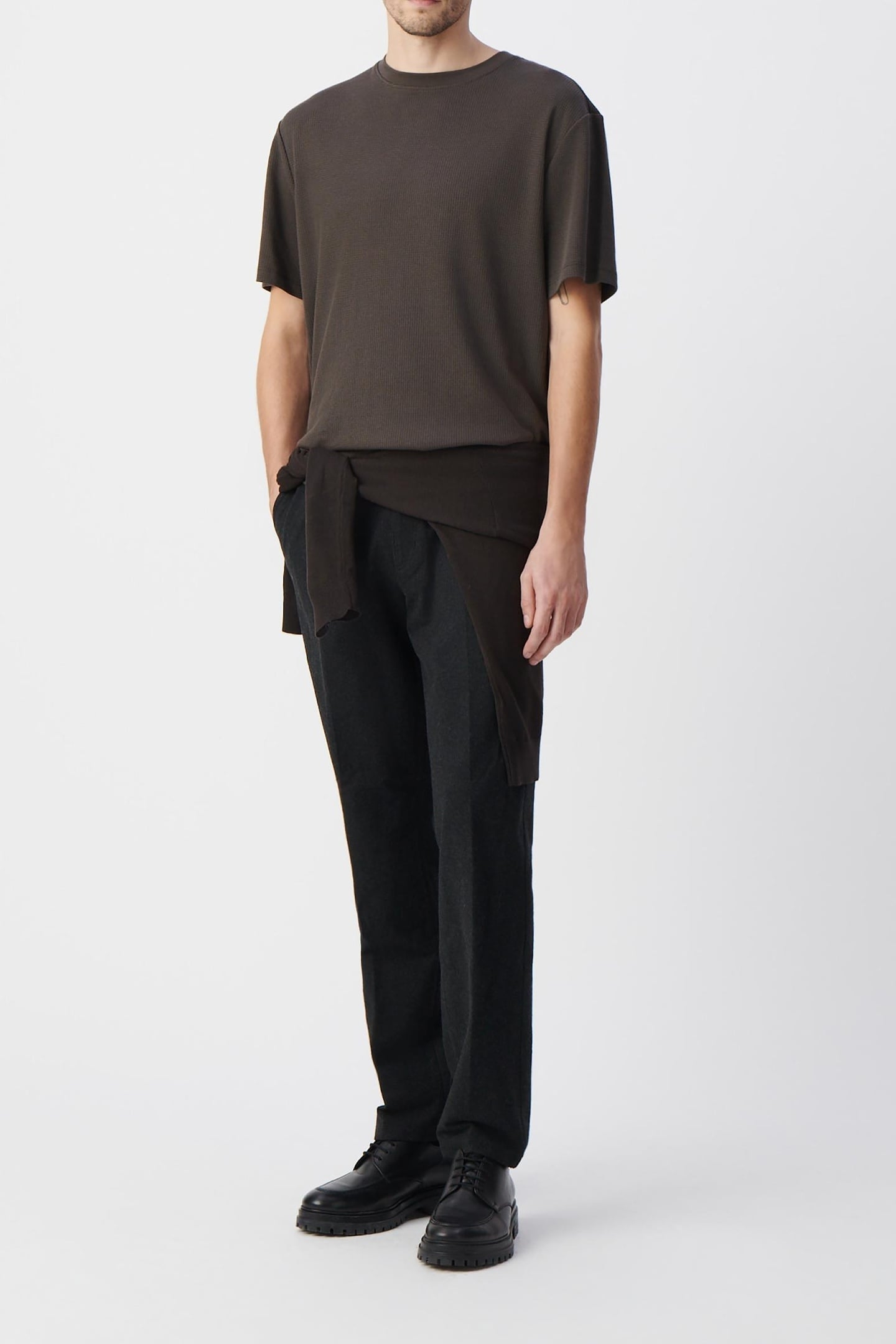 KHAKI ORGANIC COTTON T-SHIRT WITH MESH TEXTURE 1