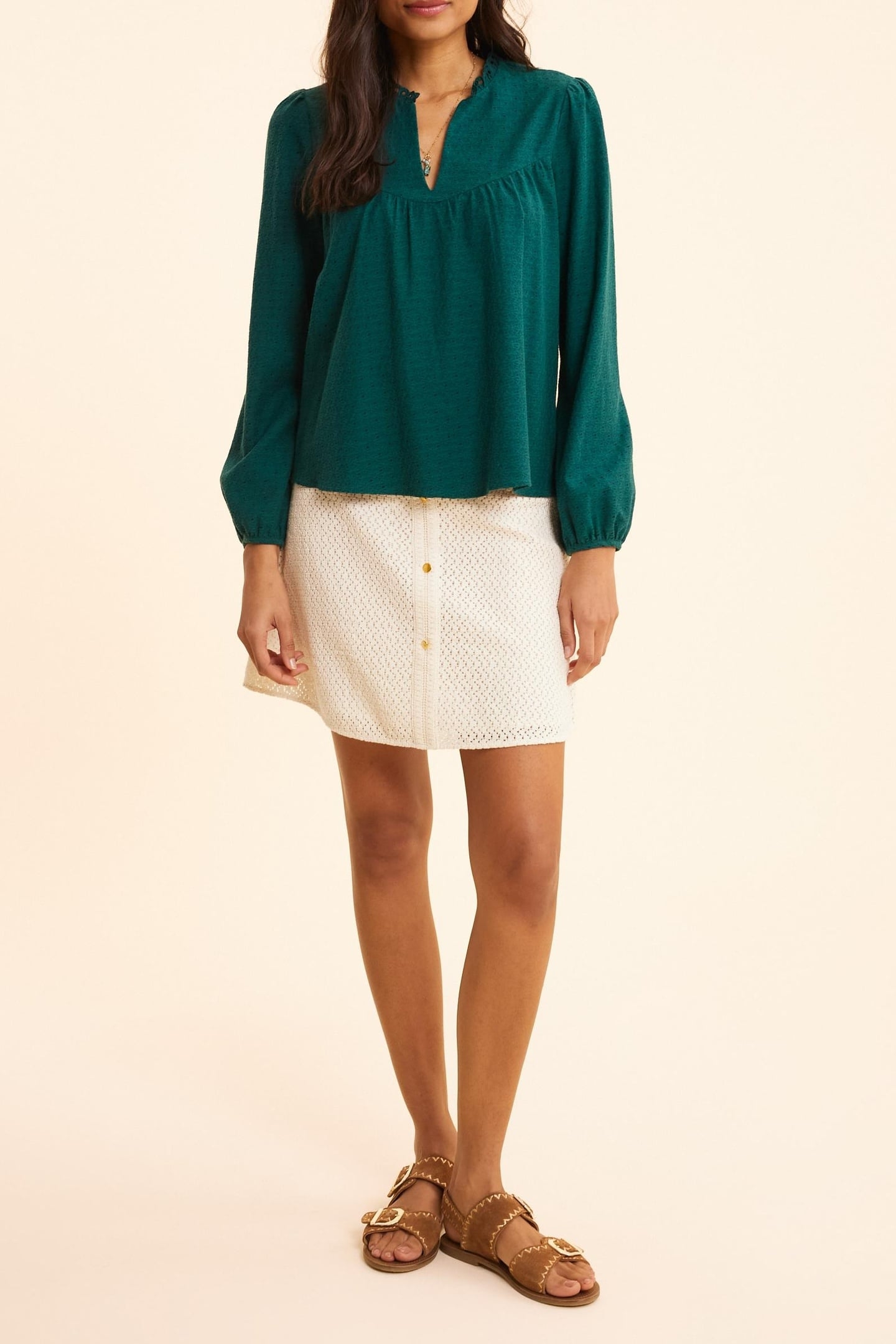 GREEN DECORATIVE JACQUARD BLOUSE GREEN 1