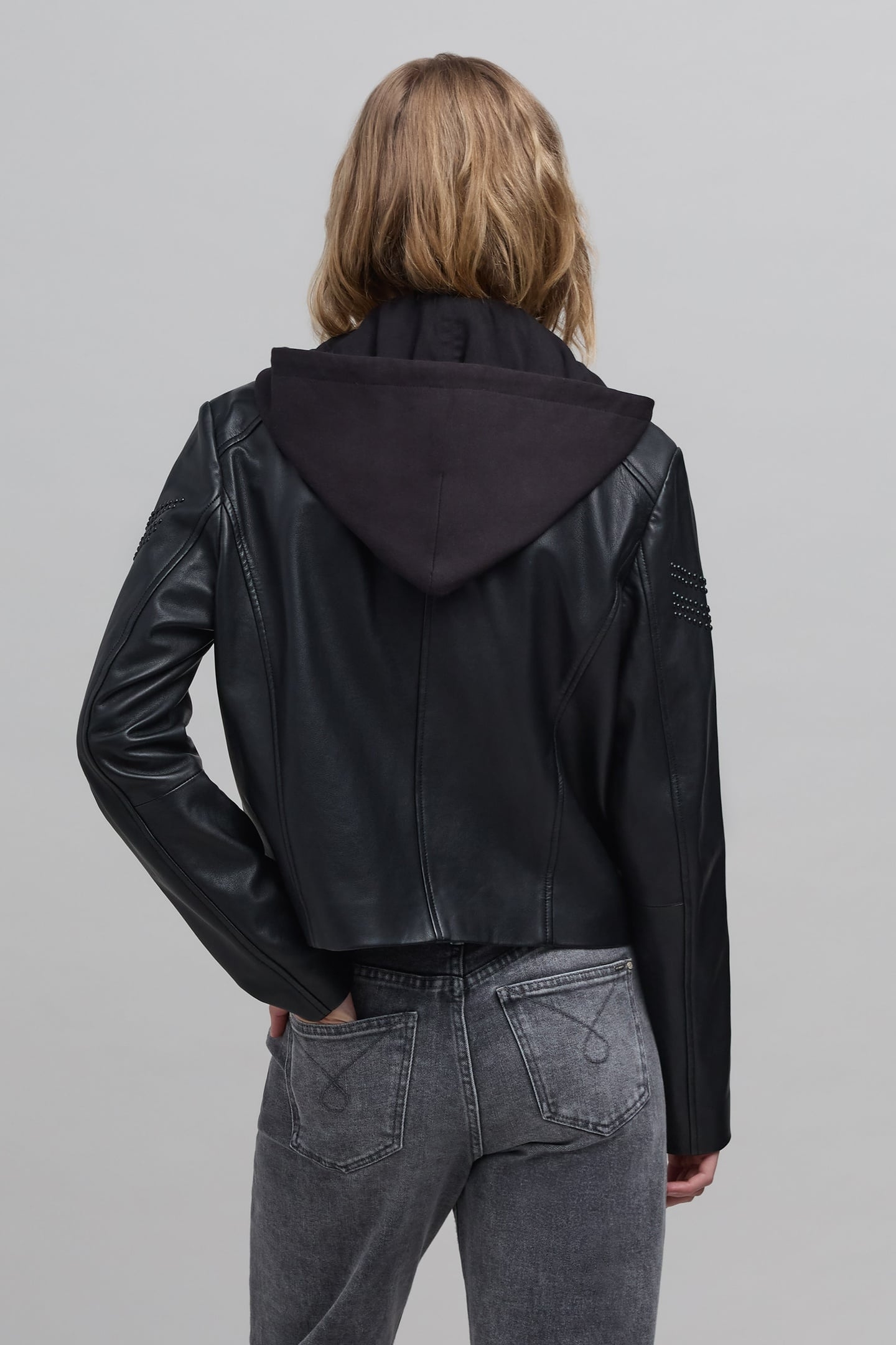 BLACK LEATHER BIKER JACKET WITH STUDS 3