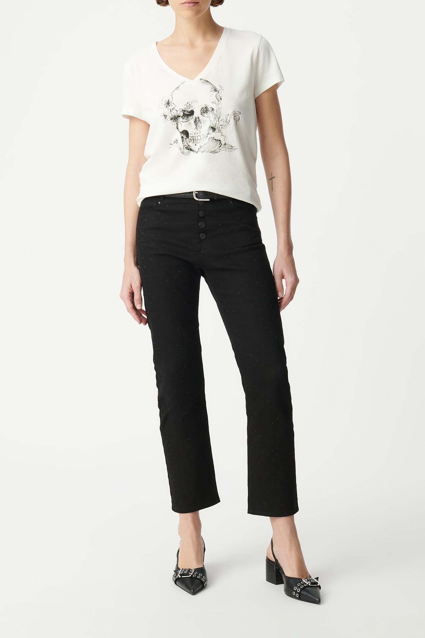 JANIS BLACK RHINESTONE STRAIGHT-LEG JEANS 1