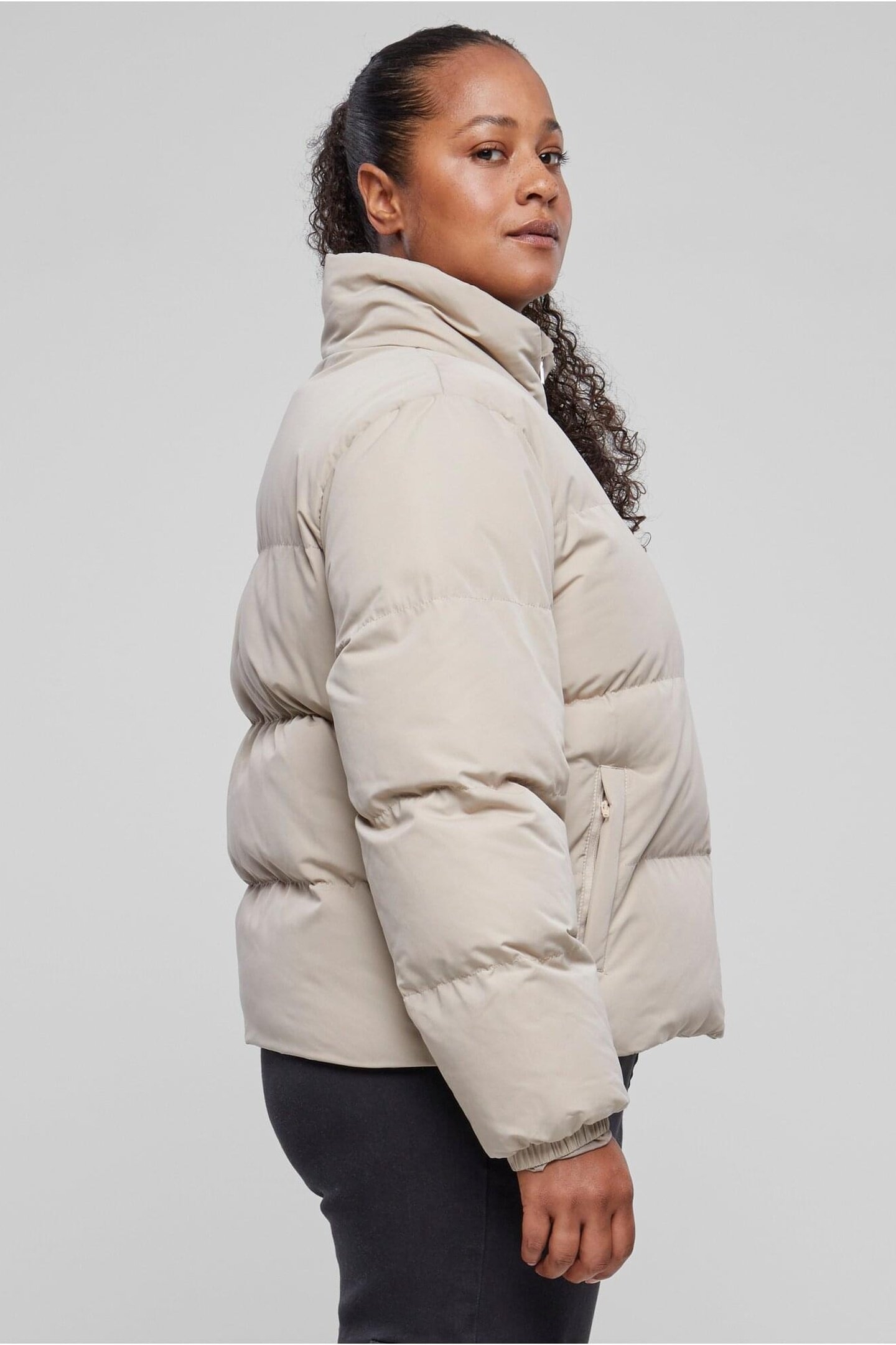 LADIES SHORT PEACHED PUFFER JACKET WET SAND 6