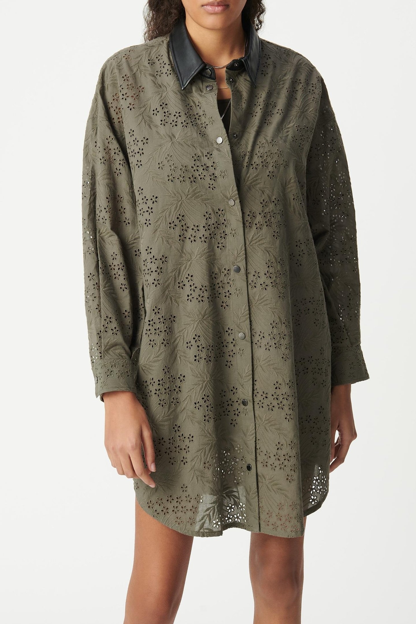SHIRT DRESS KHAKI ORGANIC COTTON BRODERIE ANGLAISE 2