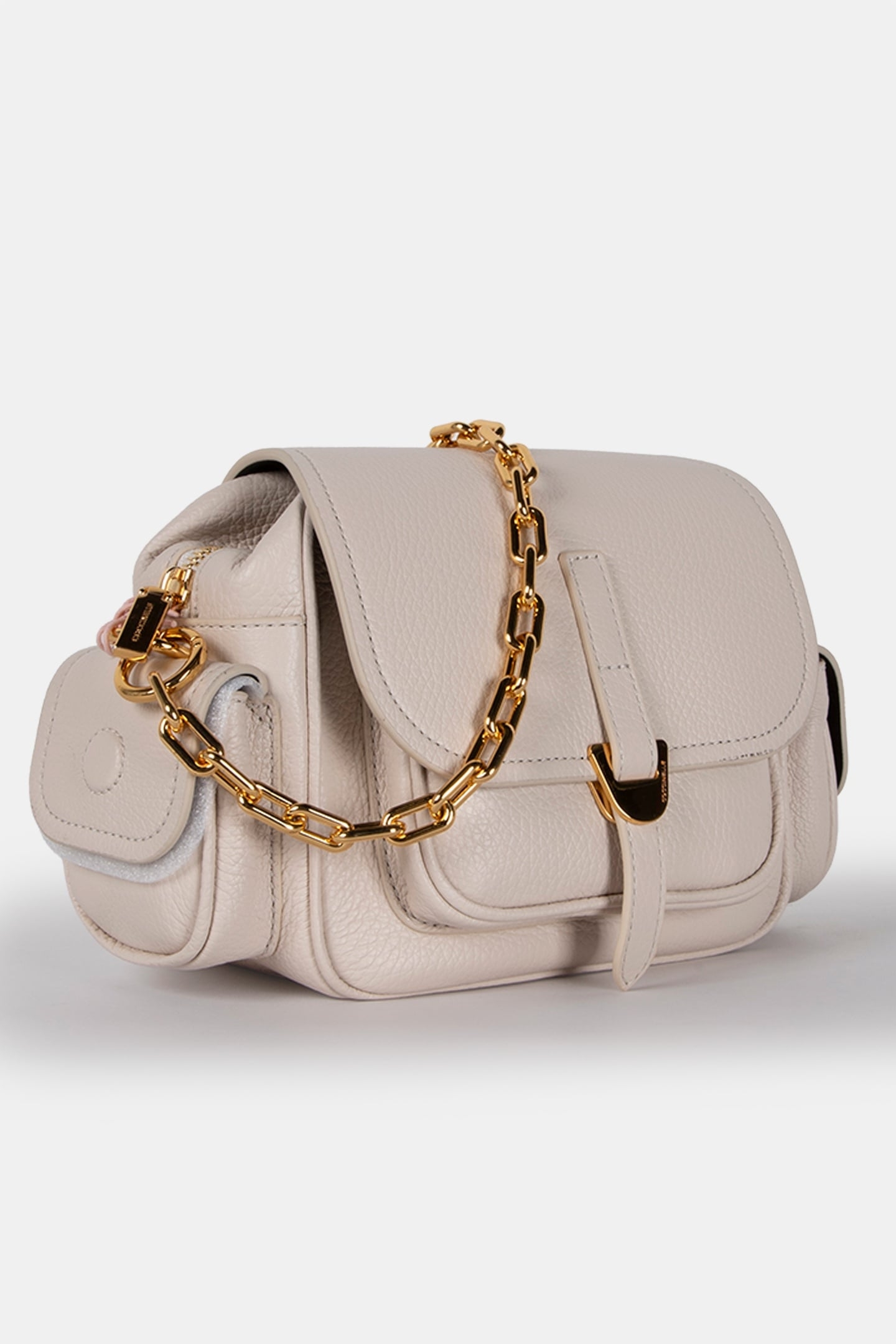 CROSS BODY BAG WITH POCKETS WITH CHAIN STRAP IN CREAM 3