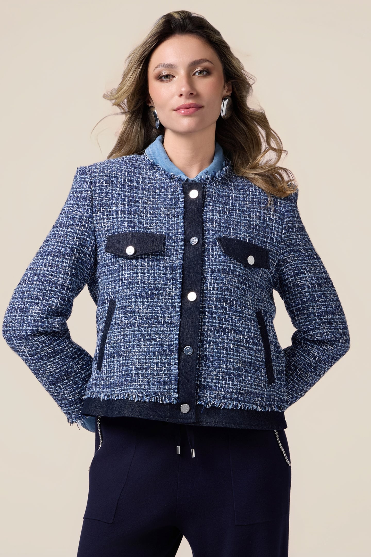 TWEED JACKET WITH DENIM DETAILS BLUE 1