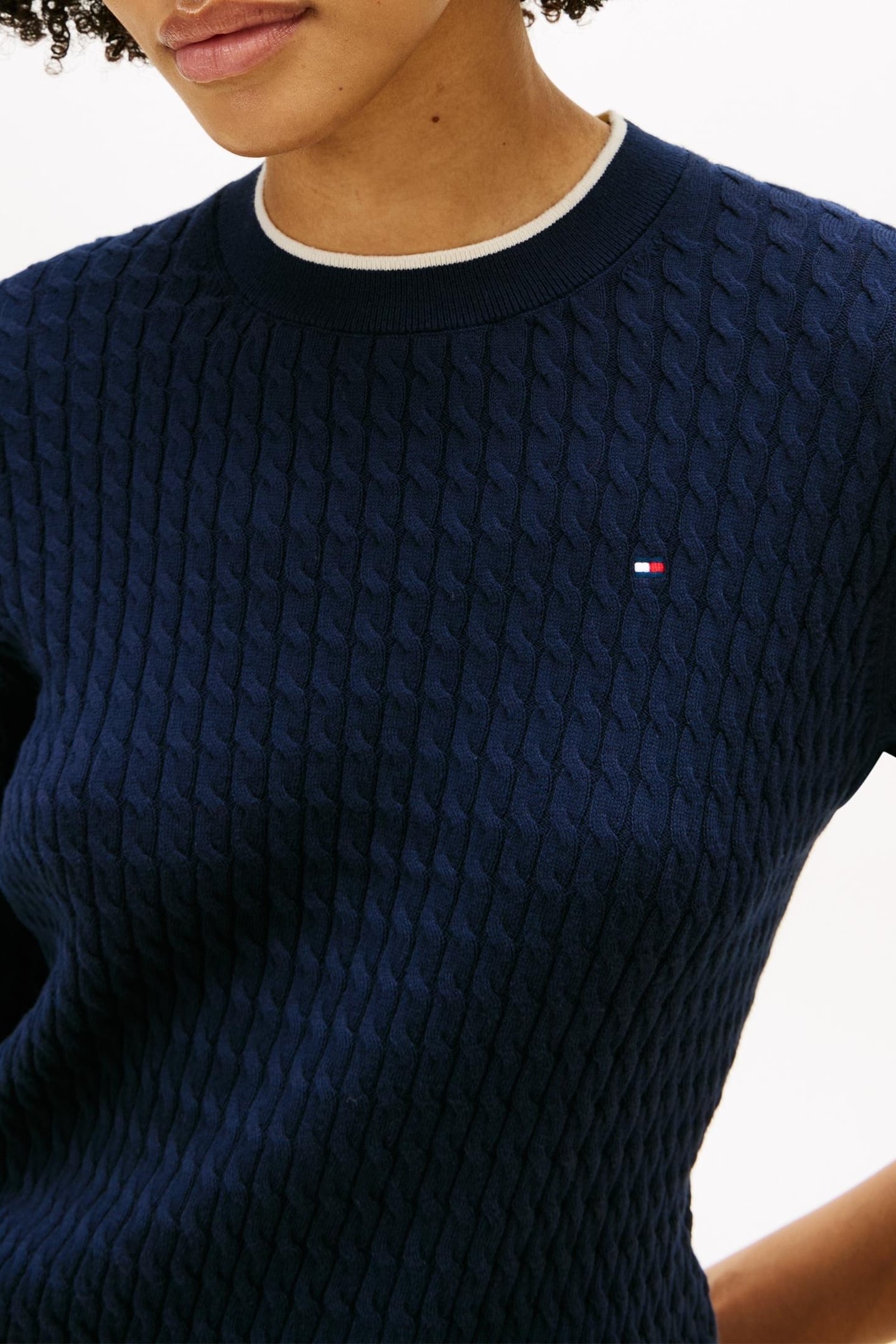 CABLE KNIT CARDIGAN DARK N NAVY TIPPING 2