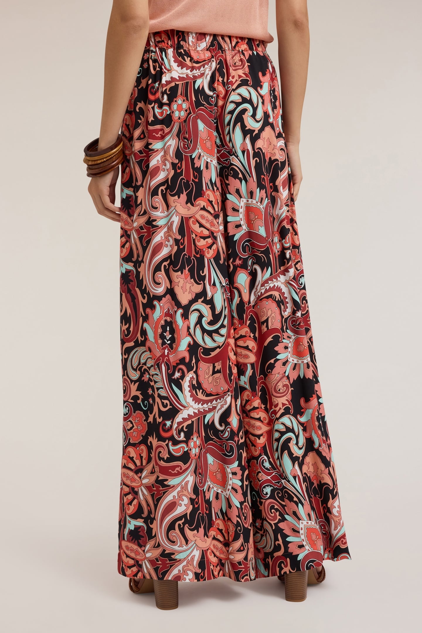 FLOWING PALAZZO PANTS WITH ETHNIC PATTERN RED 2