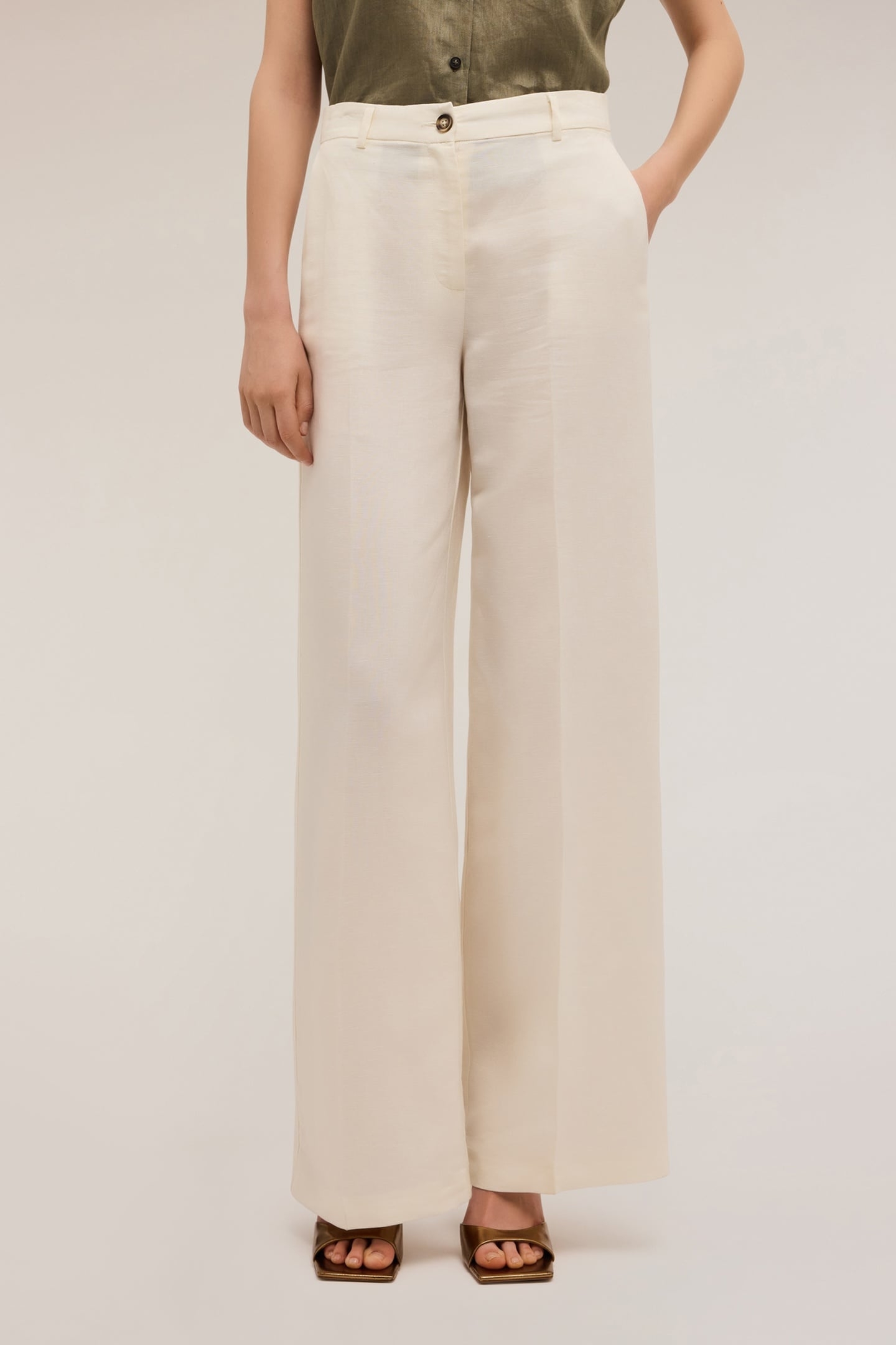 WIDE LEG LINEN BLEND TROUSERS WHITE 2
