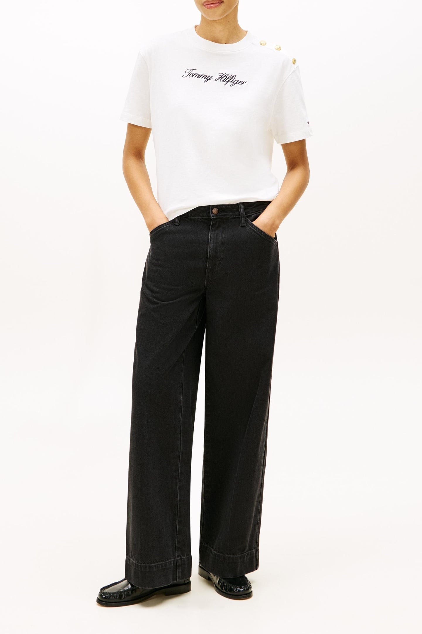 GOLD-TONE BUTTON LOGO EMBROIDERY RELAXED T-SHIRT ECRU 3