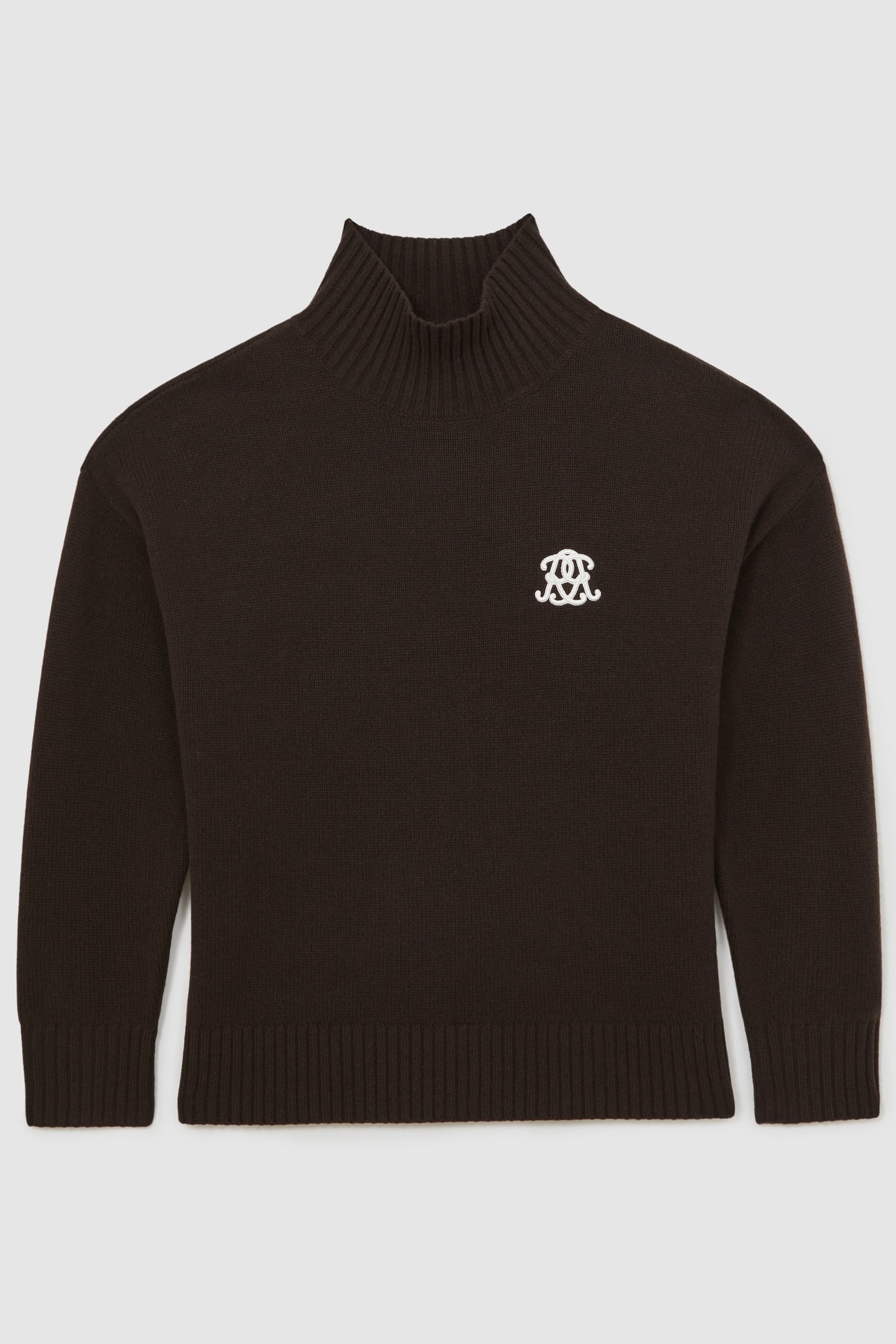 LS EMBROIDERED KNITTED STAND NECK JUMPER DARK BROWN 6