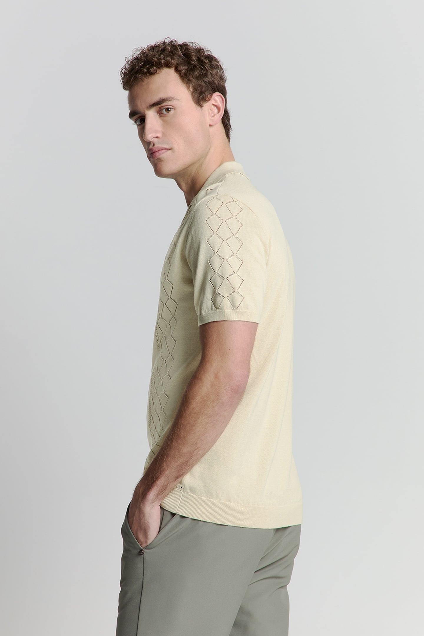 PULLOVER SHORT SLEEVE FULL BUTTON POLO SOLID JACQUARD CEMENT 2