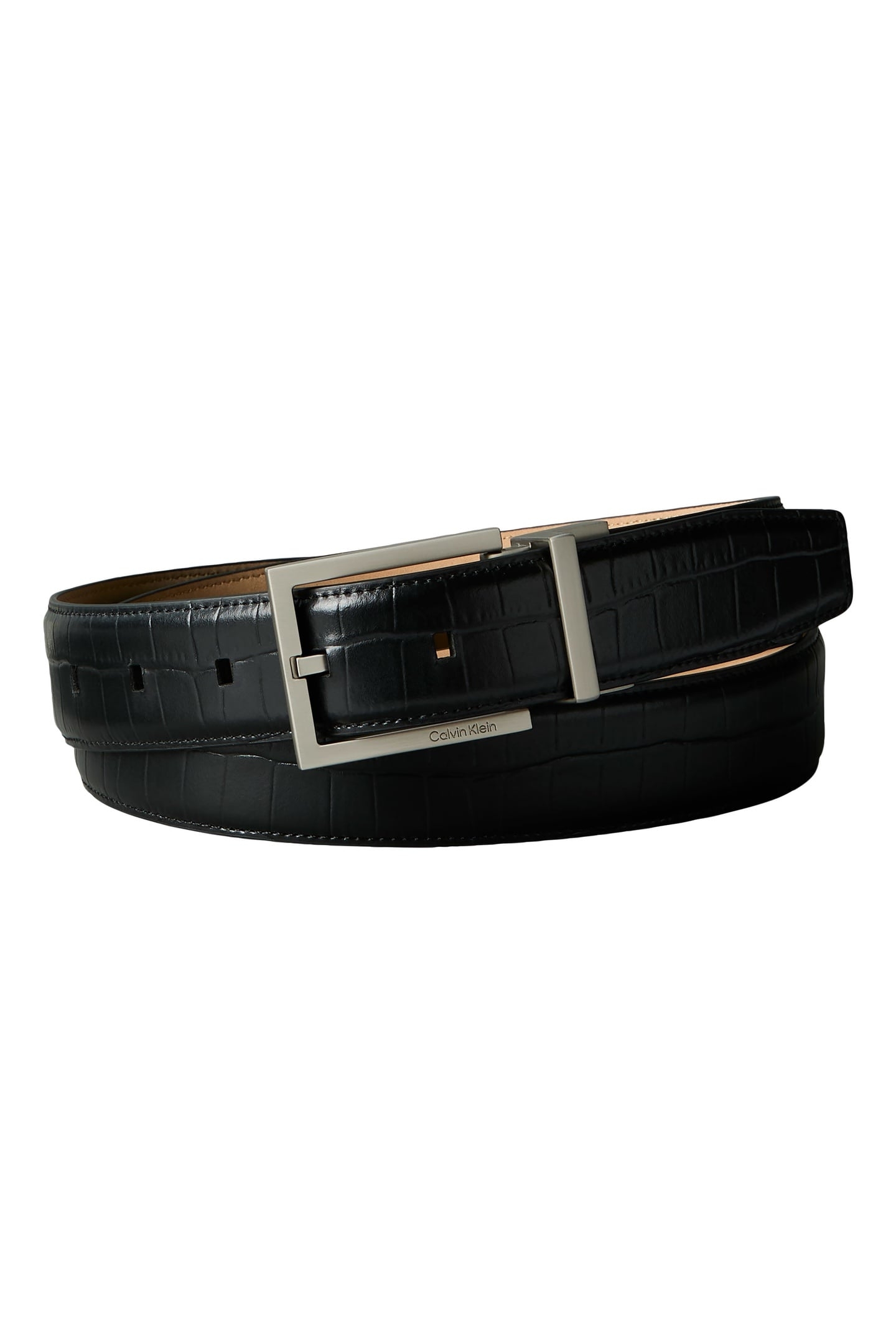 SQUARE BUCKLE CROC BELT BLACK/BRUSHED NICKEL 1