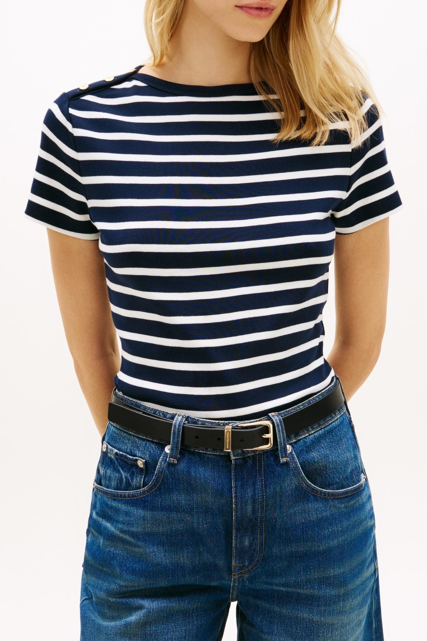 GOLD BUTTON SLIM SS TEE BRETON STRIPE DARK NIGHT/ECRU 3