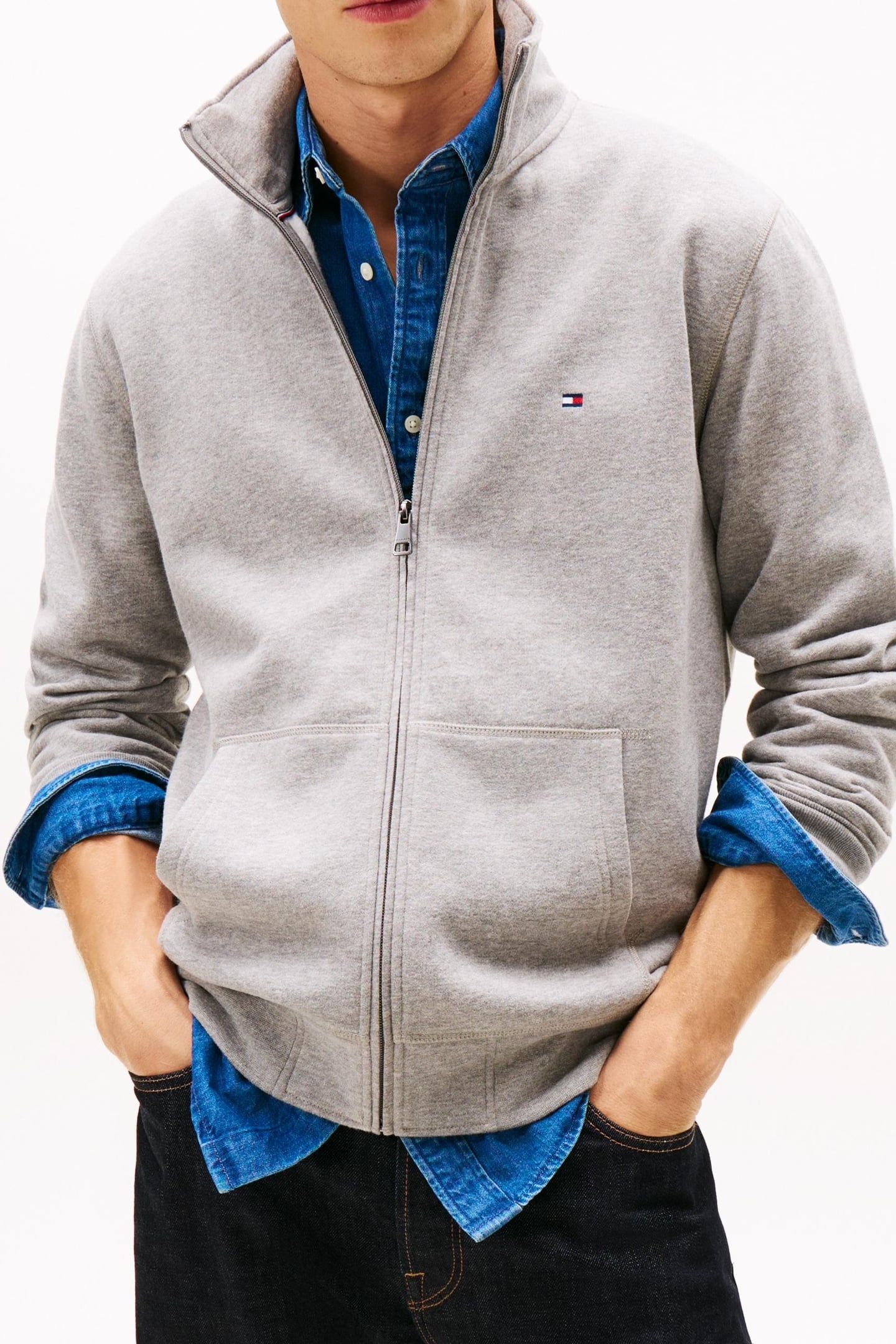 ESSENTIAL FLEECE ZIP SWEATSHIRT MEDIUM GREY HEATHER 1