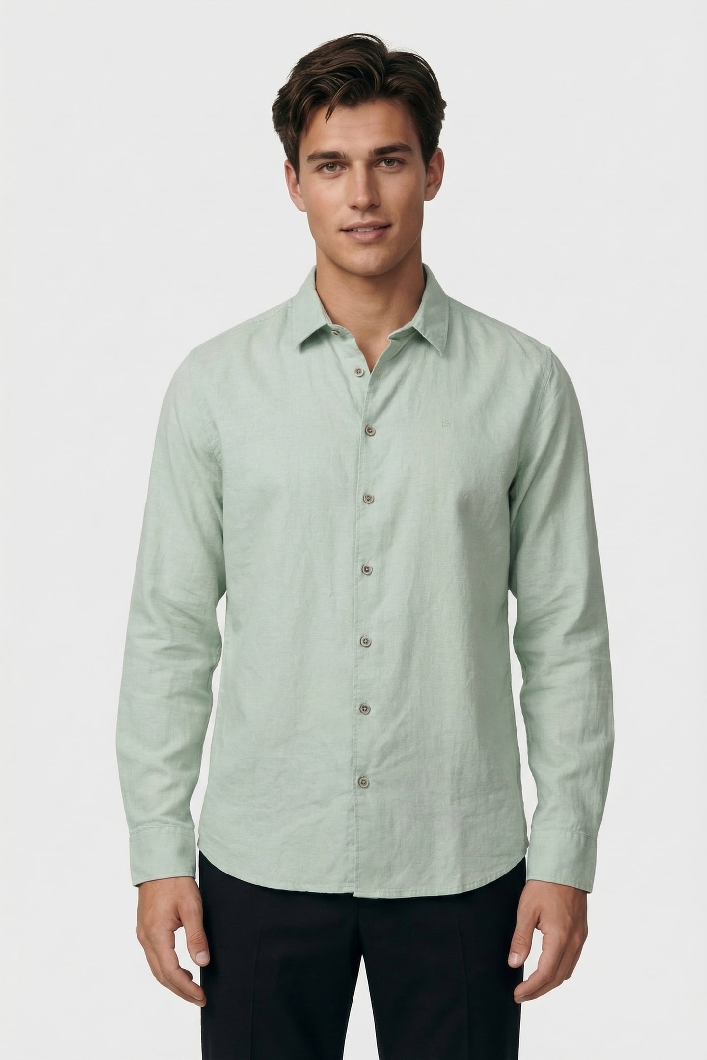 SHIRT SOLID WITH LINEN MINT 2