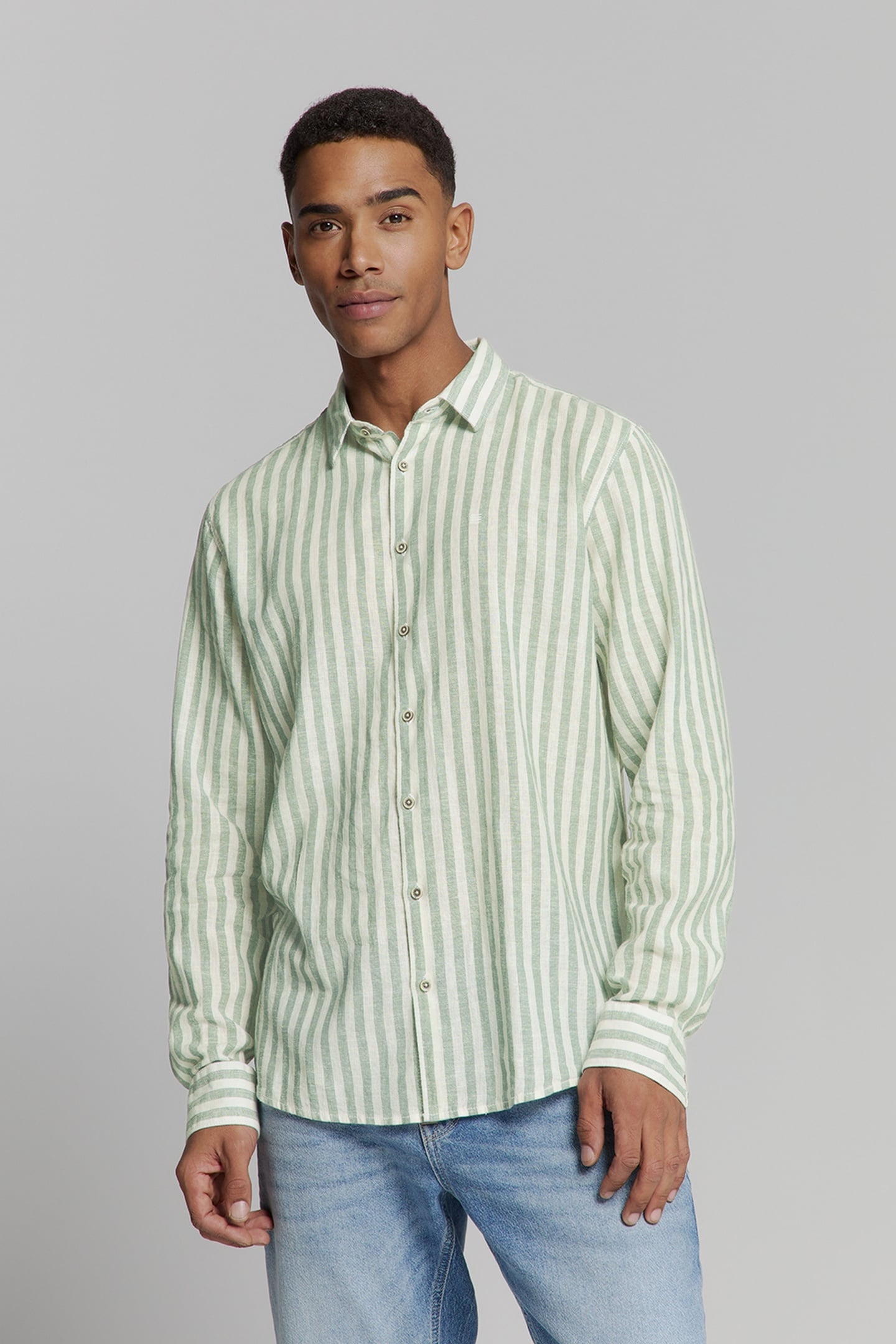 SHIRT VERICAL BIG STRIPES WITH LINEN GREEN 1