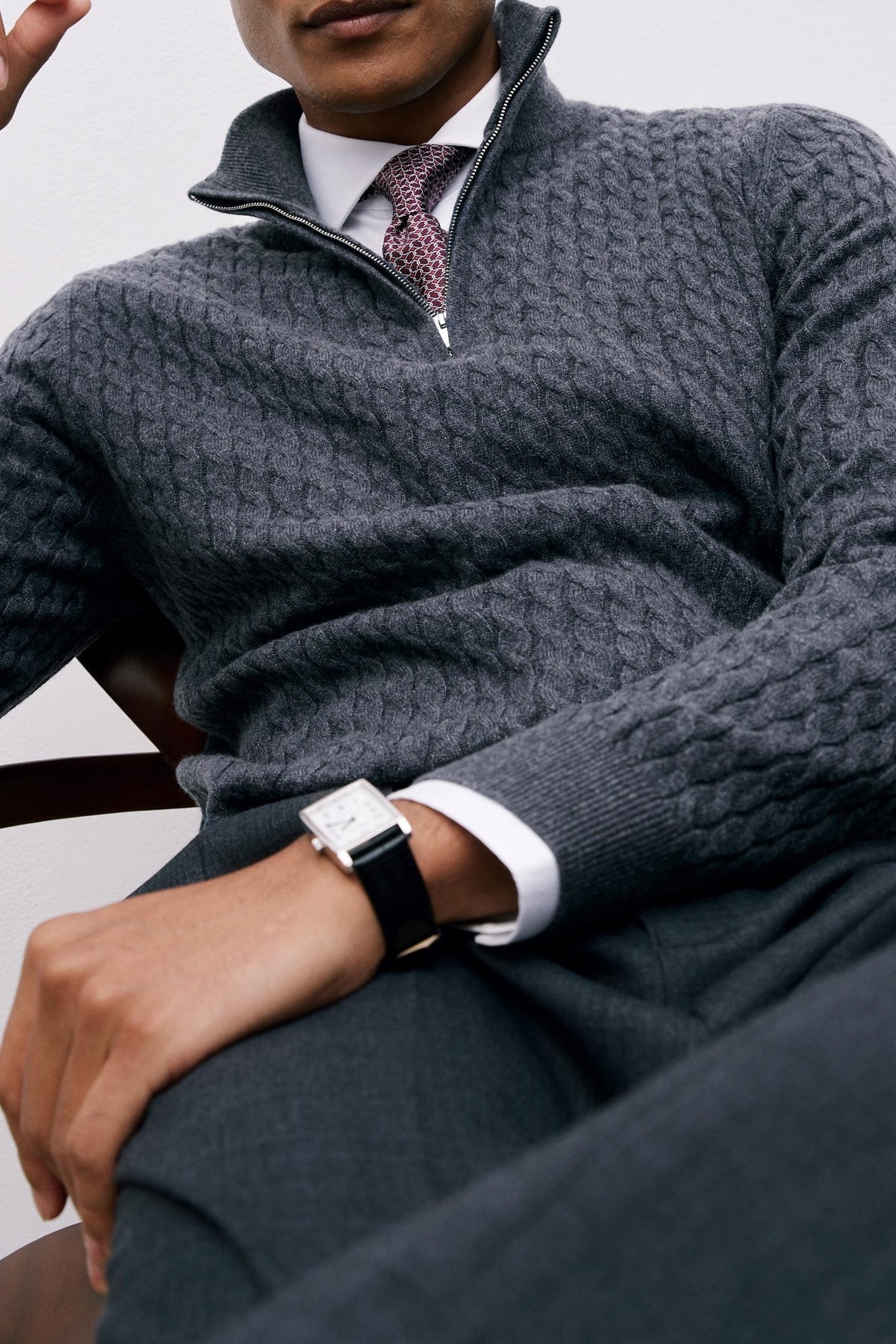 LS HALF ZIP CABLE CASHMERE JUMPER DENIM BLUE 1