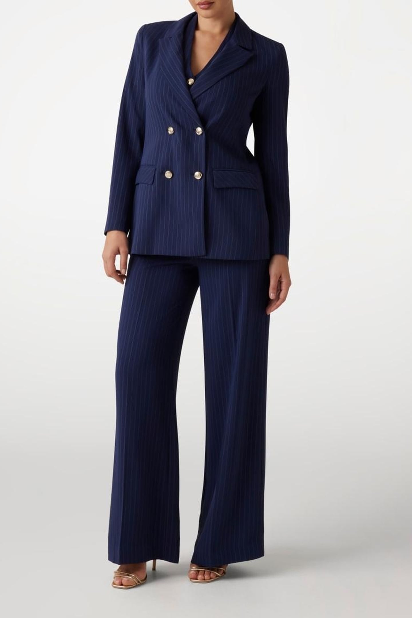 MARCIANO BY GUESS SIDNEY WIDE LEG PANT NAVY PINSTRIPE WHITE 2