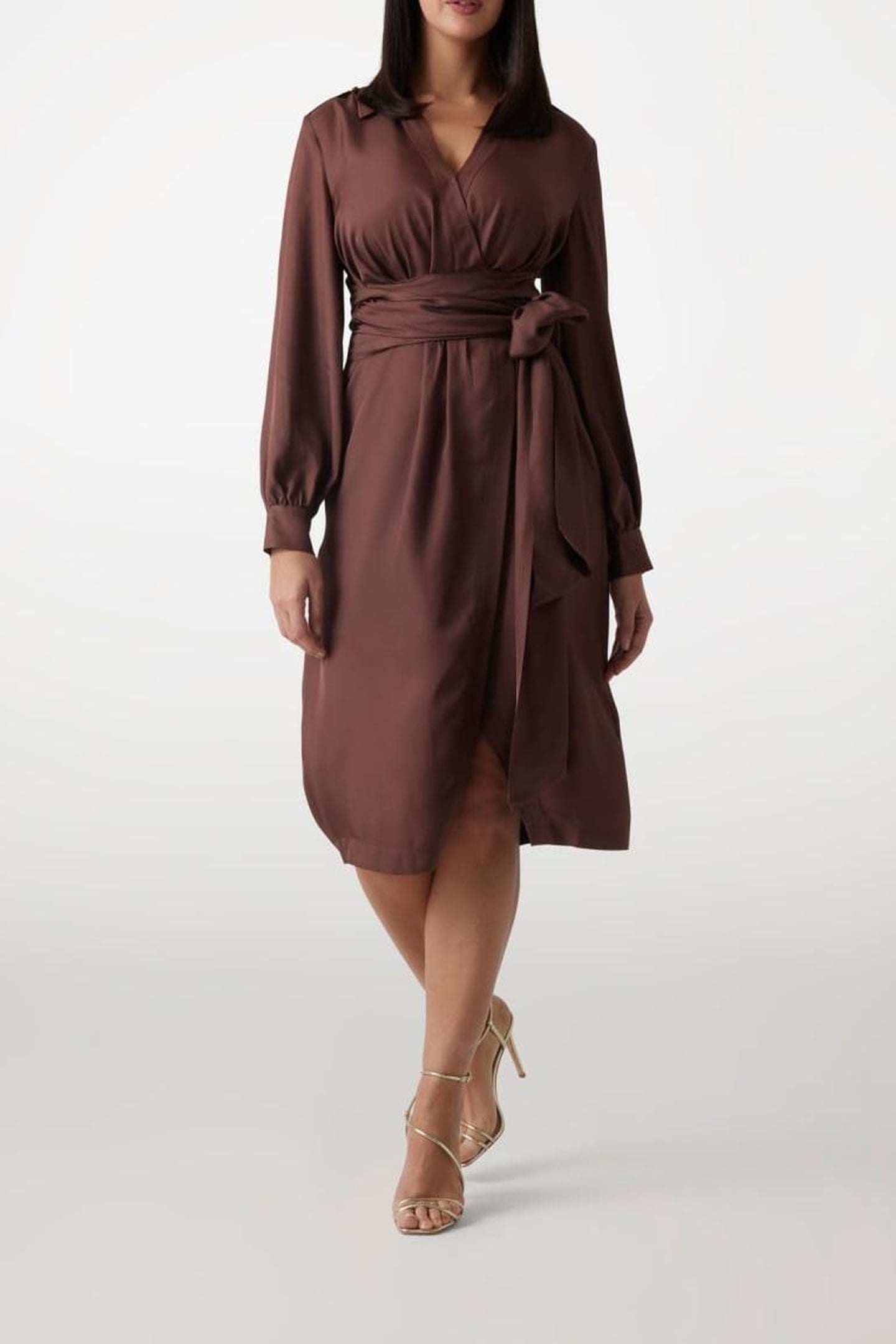 MARCIANO BY GUESS DORIAN LS WRAP DRESS CIOCCOLATA 1