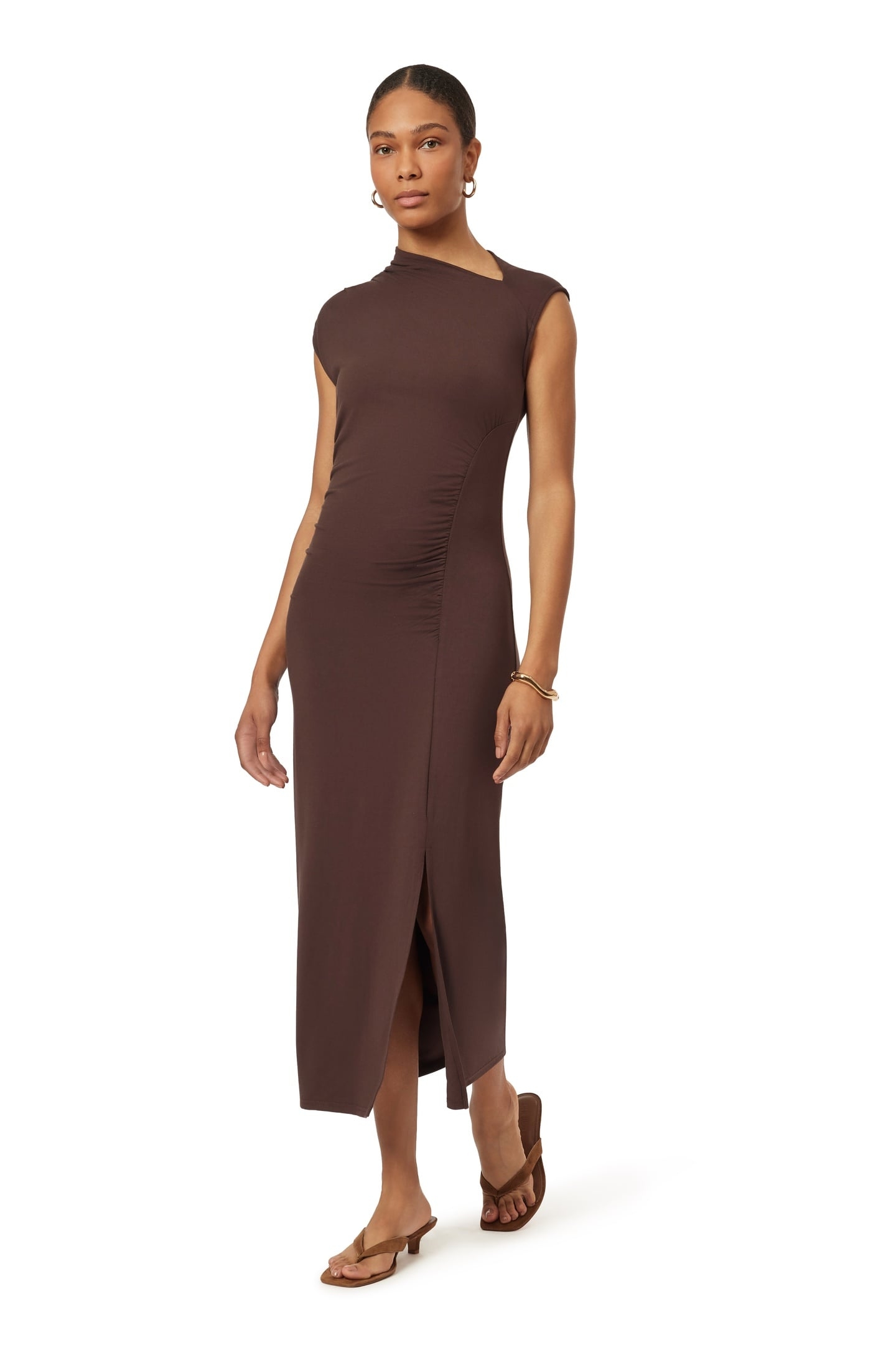 ASYMMETRIC NECK DRESS HOT FUDGE 2